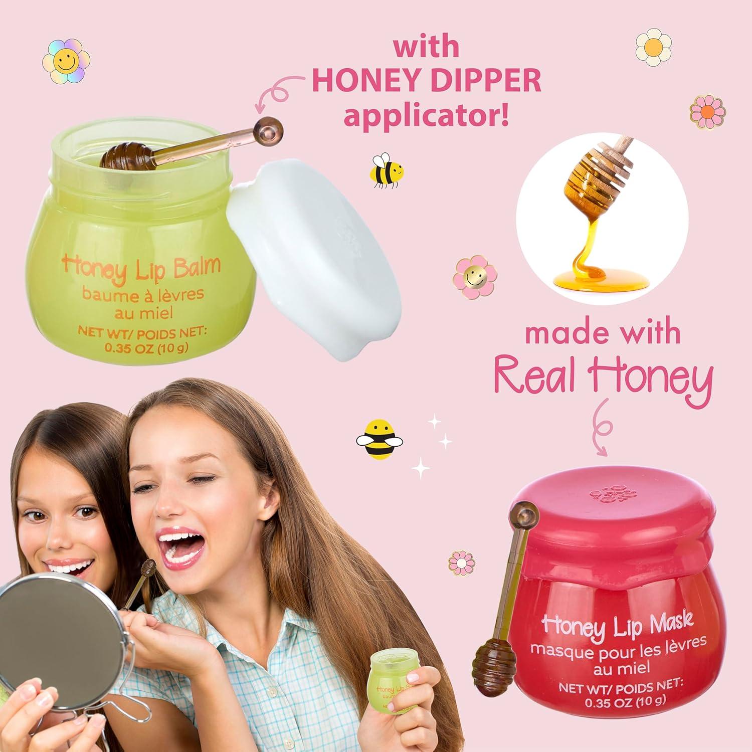 image:image2pc Honey Lip Balm amp Lip Mask Set Simply Sweet Real Honey Jar wDipper Applicator Sticks Safe and NonToxic Lip Gloss Gift Set For Girls
