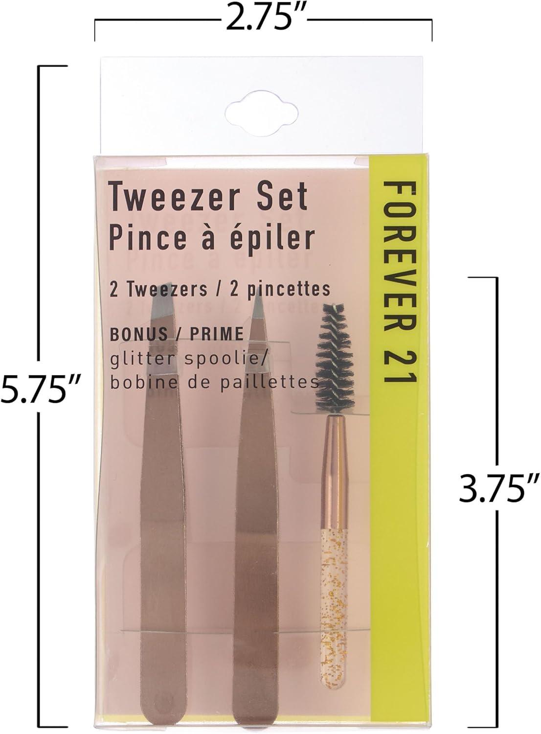 image:image3pc Black Tweezer Set amp Glitter Spoolie Hair Removal TweezersAngled and Pointed Tweezer Set Precision Tweezers amp Eyelash Spoolie SetRose Gold