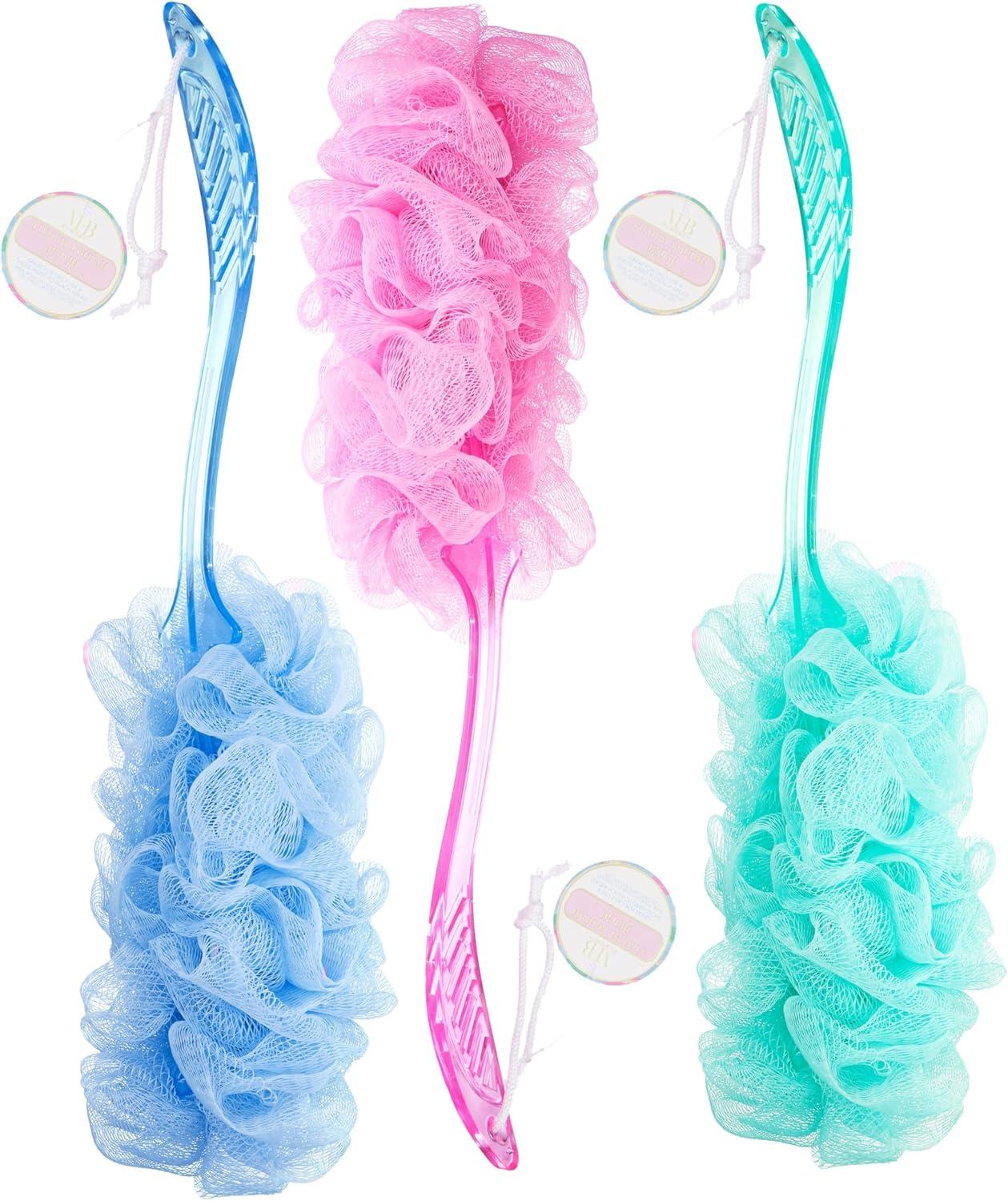 image:image3pc Luxury Loofah Set Round Loofah Stick Shower Scrubber with Long Handle and Loop for Easy Hanging Exfoliating Body Scrubber Value PackMulti