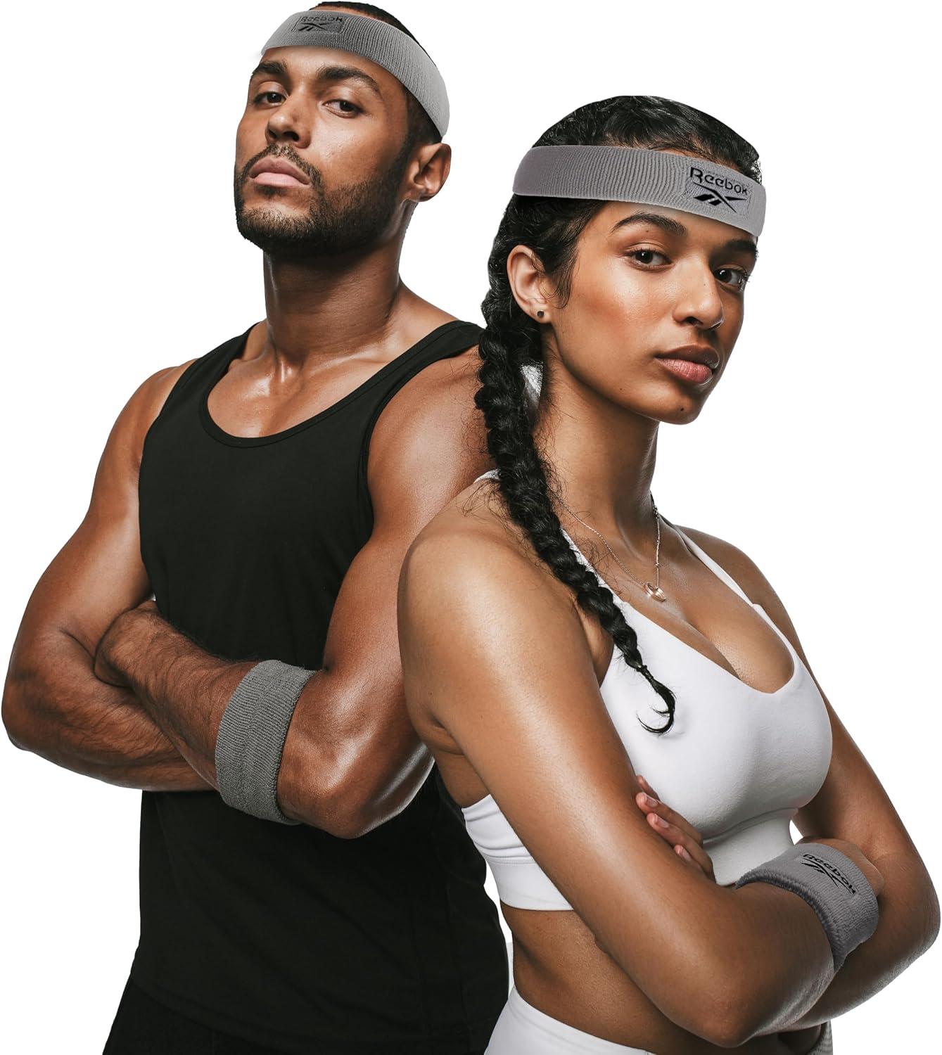 image:image3pc Unisex Athletic Sweatband Set 225in Workout Headband amp 325in Wristbands wStay Dry Technology Terry Cloth Band MoistureWicking Fabric Quality Fitness Accessories for Active ComfortReebokGrey