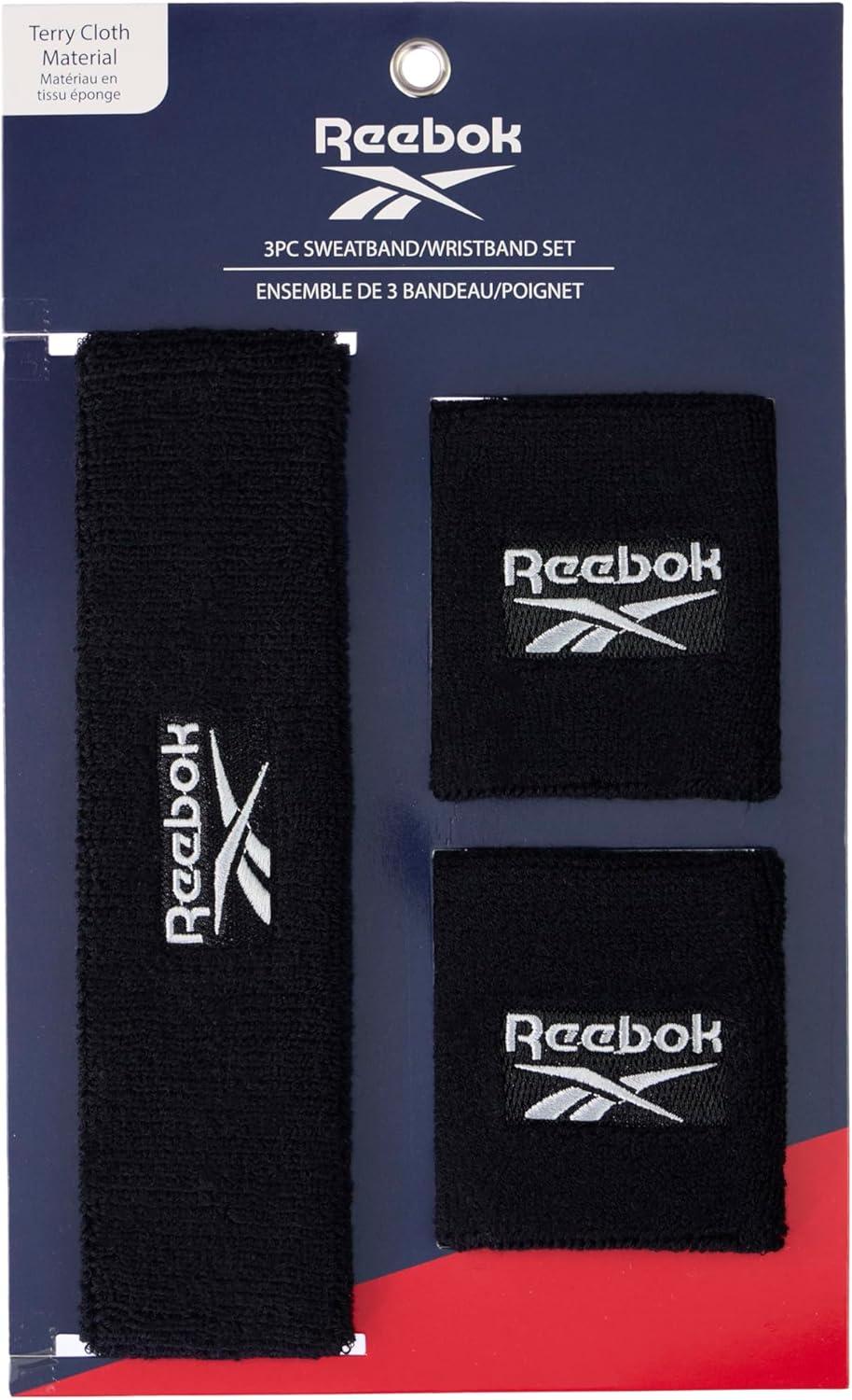 image:image3pc Unisex Athletic Sweatband Set 225in Workout Headband amp 325in Wristbands wStay Dry Technology Terry Cloth Band MoistureWicking Fabric Quality Fitness Accessories for Active ComfortReebokBlack