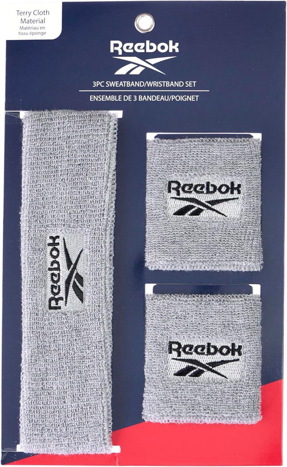 image:image3pc Unisex Athletic Sweatband Set 225in Workout Headband amp 325in Wristbands wStay Dry Technology Terry Cloth Band MoistureWicking Fabric Quality Fitness Accessories for Active ComfortReebokGrey
