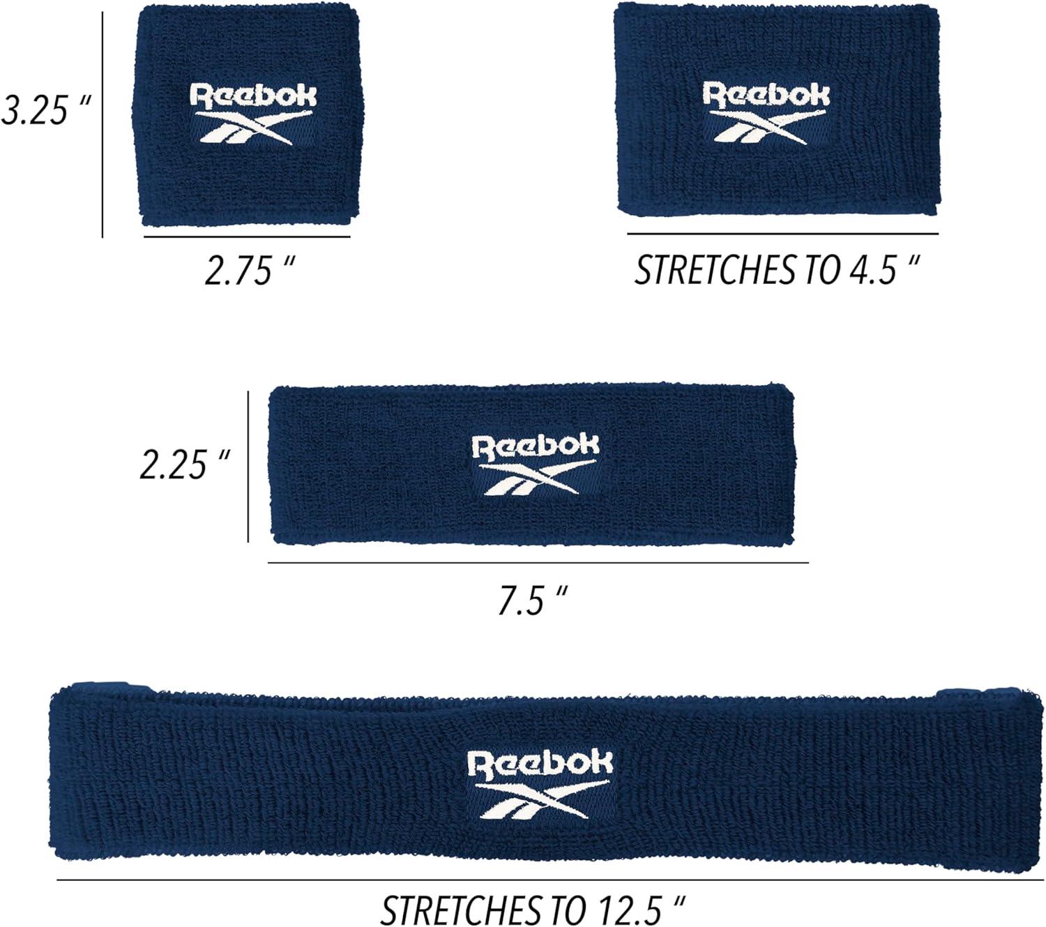 image:image3pc Unisex Athletic Sweatband Set 225in Workout Headband amp 325in Wristbands wStay Dry Technology Terry Cloth Band MoistureWicking Fabric Quality Fitness Accessories for Active ComfortReebokNavy