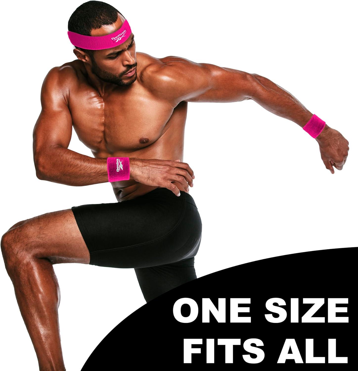image:image3pc Unisex Athletic Sweatband Set 225in Workout Headband amp 325in Wristbands wStay Dry Technology Terry Cloth Band MoistureWicking Fabric Quality Fitness Accessories for Active ComfortReebokFuchsia
