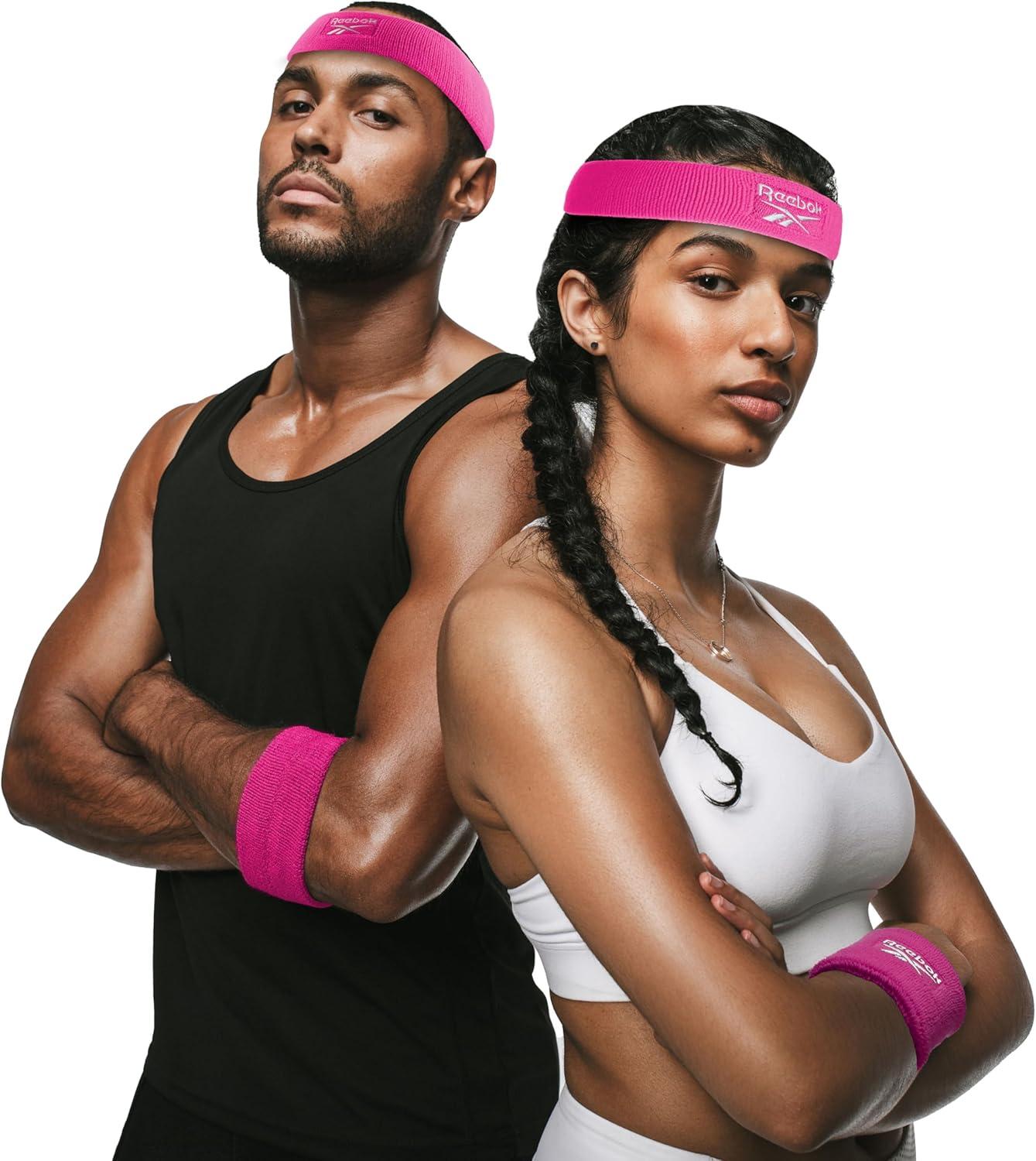 image:image3pc Unisex Athletic Sweatband Set 225in Workout Headband amp 325in Wristbands wStay Dry Technology Terry Cloth Band MoistureWicking Fabric Quality Fitness Accessories for Active ComfortReebokFuchsia