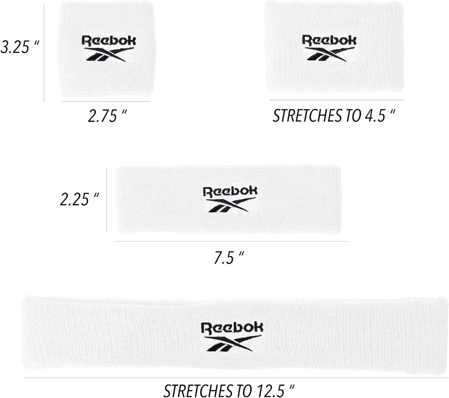 image:image3pc Unisex Athletic Sweatband Set 225in Workout Headband amp 325in Wristbands wStay Dry Technology Terry Cloth Band MoistureWicking Fabric Quality Fitness Accessories for Active ComfortReebokWhite