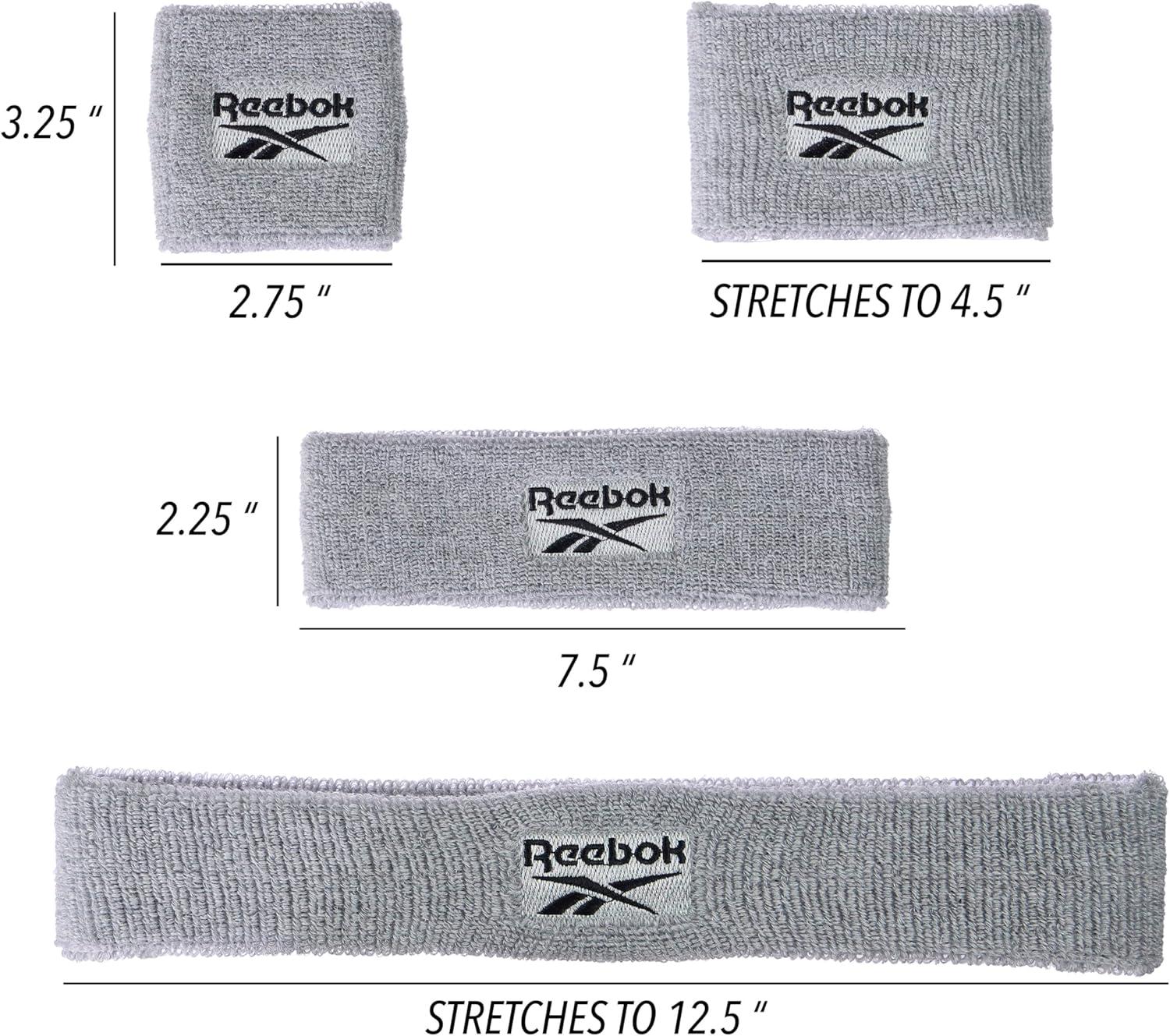 image:image3pc Unisex Athletic Sweatband Set 225in Workout Headband amp 325in Wristbands wStay Dry Technology Terry Cloth Band MoistureWicking Fabric Quality Fitness Accessories for Active ComfortReebokGrey