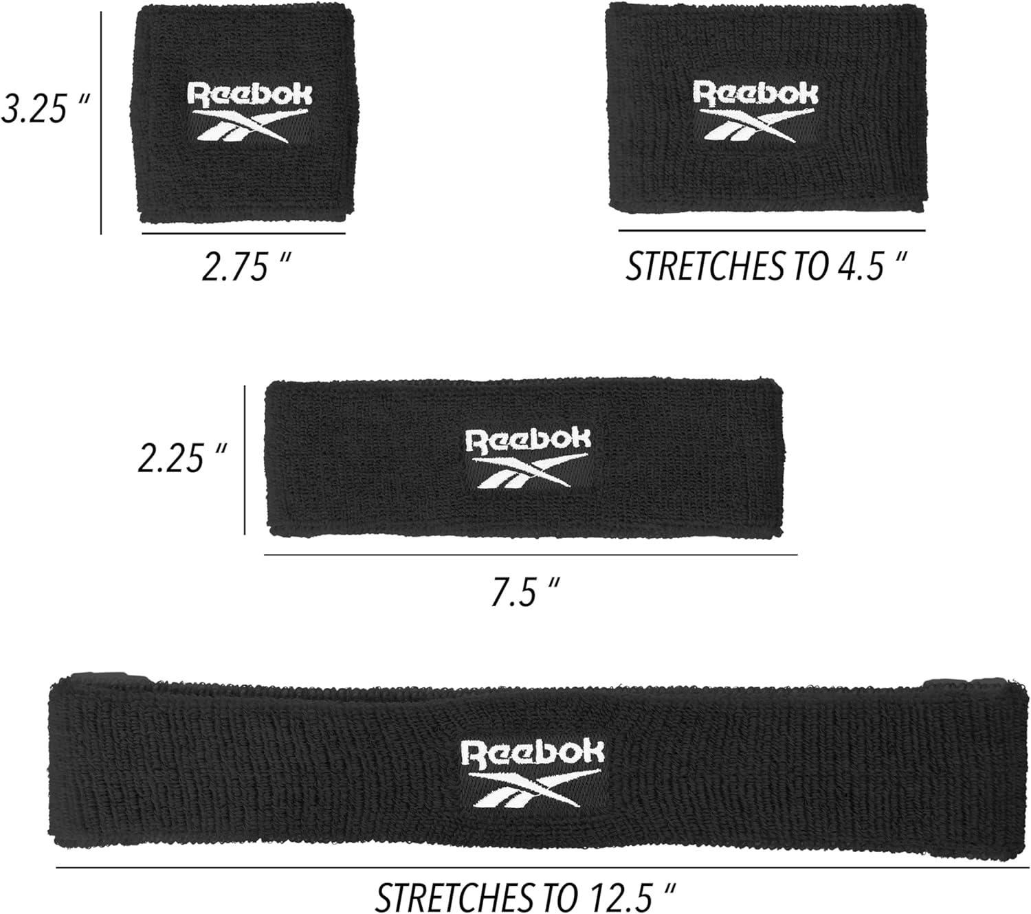 image:image3pc Unisex Athletic Sweatband Set 225in Workout Headband amp 325in Wristbands wStay Dry Technology Terry Cloth Band MoistureWicking Fabric Quality Fitness Accessories for Active ComfortReebokBlack