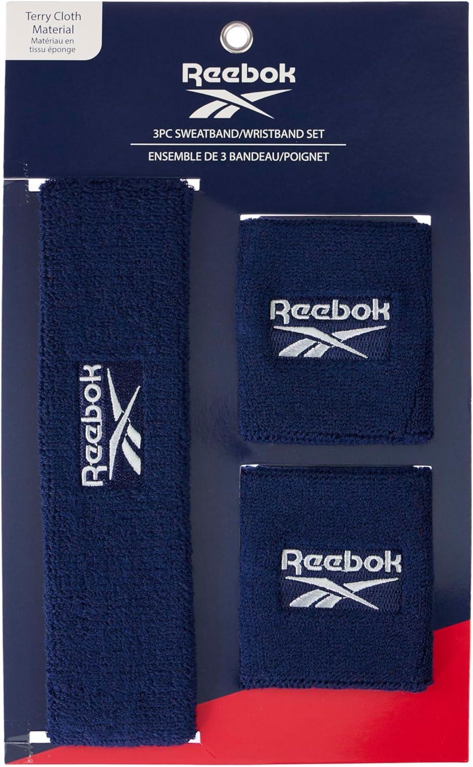 image:image3pc Unisex Athletic Sweatband Set 225in Workout Headband amp 325in Wristbands wStay Dry Technology Terry Cloth Band MoistureWicking Fabric Quality Fitness Accessories for Active ComfortReebokNavy