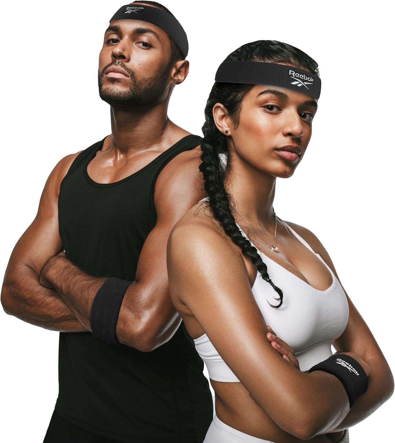 image:image3pc Unisex Athletic Sweatband Set 225in Workout Headband amp 325in Wristbands wStay Dry Technology Terry Cloth Band MoistureWicking Fabric Quality Fitness Accessories for Active ComfortReebokBlack