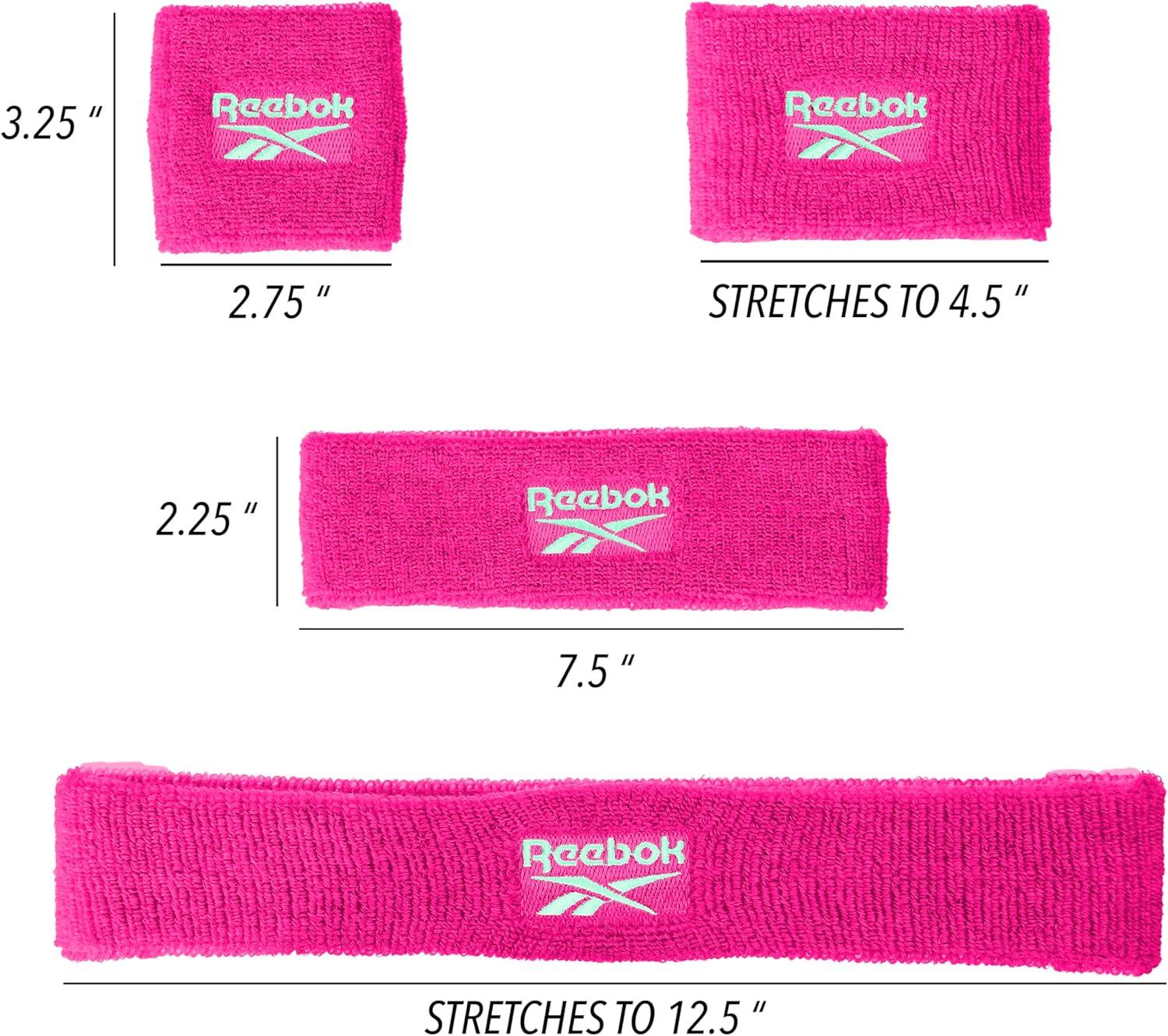 image:image3pc Unisex Athletic Sweatband Set 225in Workout Headband amp 325in Wristbands wStay Dry Technology Terry Cloth Band MoistureWicking Fabric Quality Fitness Accessories for Active ComfortReebokFuchsia