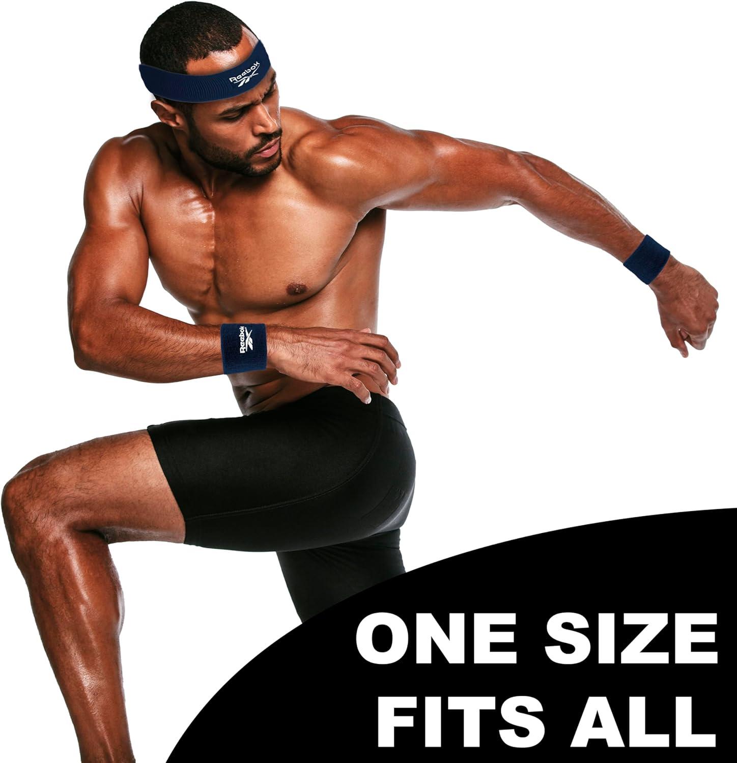 image:image3pc Unisex Athletic Sweatband Set 225in Workout Headband amp 325in Wristbands wStay Dry Technology Terry Cloth Band MoistureWicking Fabric Quality Fitness Accessories for Active ComfortReebokNavy
