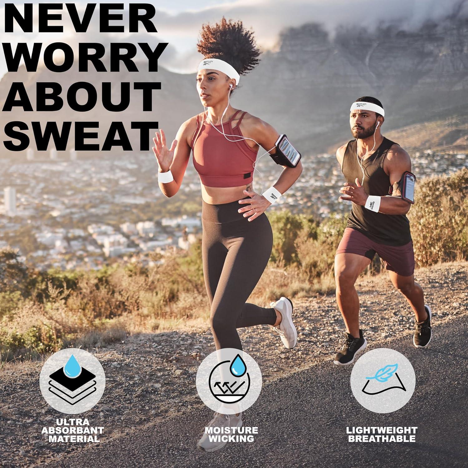 image:image3pc Unisex Athletic Sweatband Set 225in Workout Headband amp 325in Wristbands wStay Dry Technology Terry Cloth Band MoistureWicking Fabric Quality Fitness Accessories for Active ComfortReebokWhite