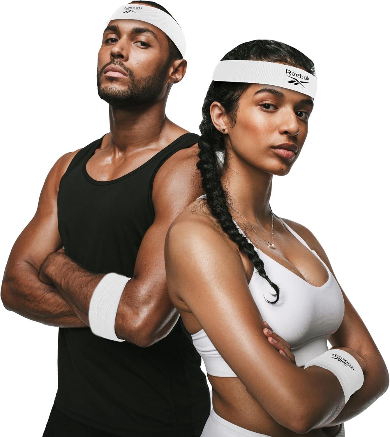 image:image3pc Unisex Athletic Sweatband Set 225in Workout Headband amp 325in Wristbands wStay Dry Technology Terry Cloth Band MoistureWicking Fabric Quality Fitness Accessories for Active ComfortReebokWhite