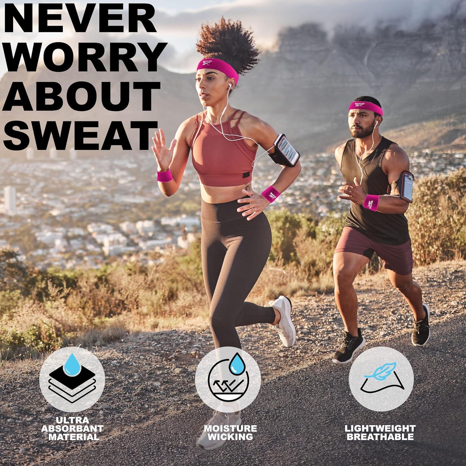image:image3pc Unisex Athletic Sweatband Set 225in Workout Headband amp 325in Wristbands wStay Dry Technology Terry Cloth Band MoistureWicking Fabric Quality Fitness Accessories for Active ComfortReebokFuchsia