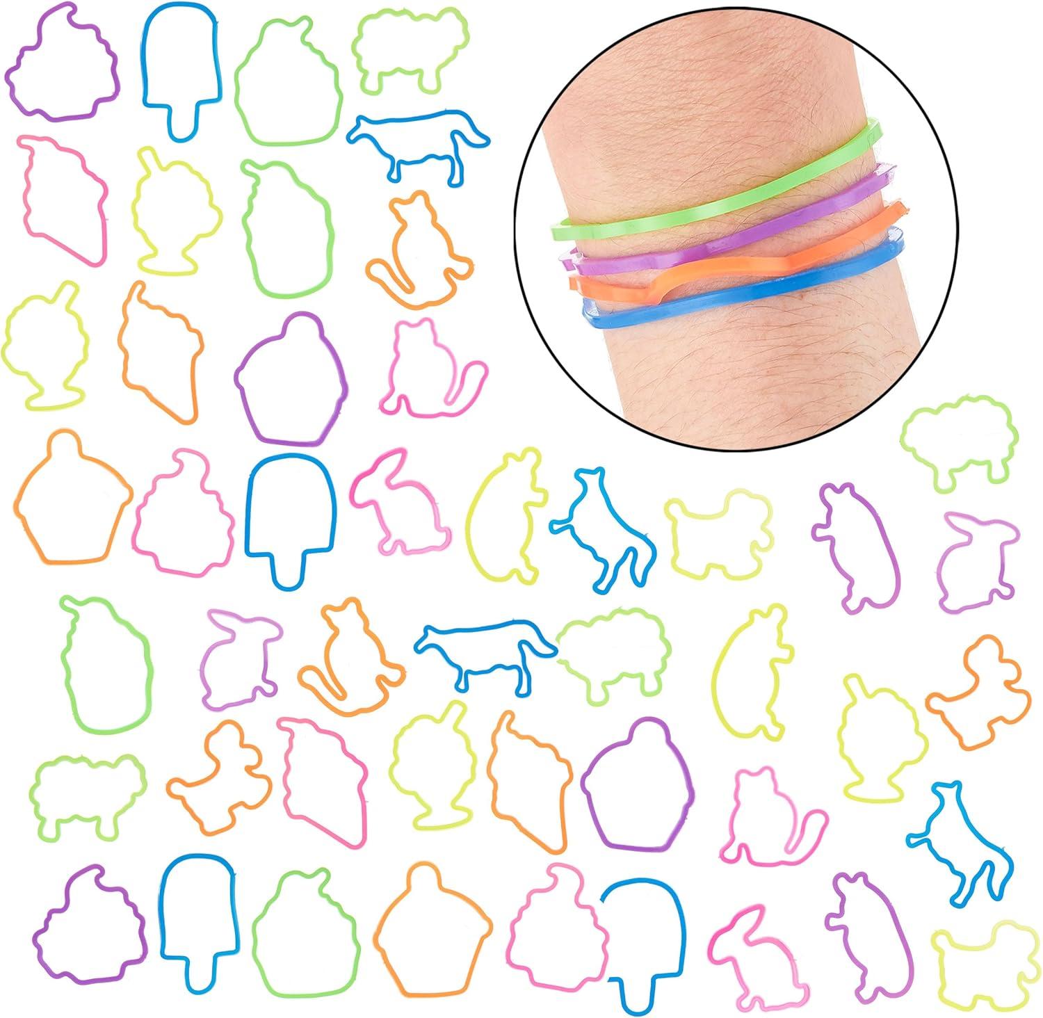 image:image48pc Shaped Gummie Bracelets Bulk Pack Bright Colored Shaped Rubberband Bracelets Bracelet Rubber Bands Kit Rubber Bracelets For Kids amp Kids Party Favors Colored Rubber Bands