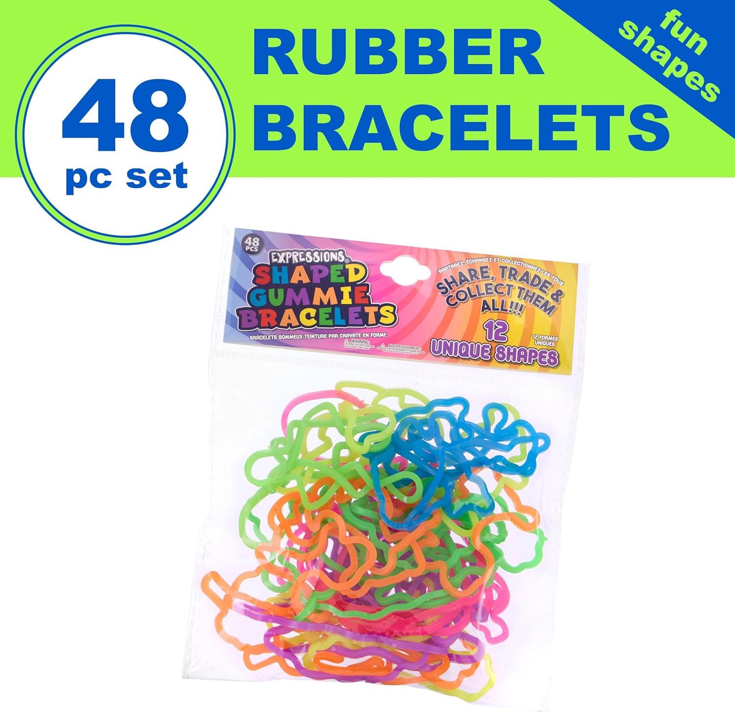 image:image48pc Shaped Gummie Bracelets Bulk Pack Bright Colored Shaped Rubberband Bracelets Bracelet Rubber Bands Kit Rubber Bracelets For Kids amp Kids Party Favors Colored Rubber Bands