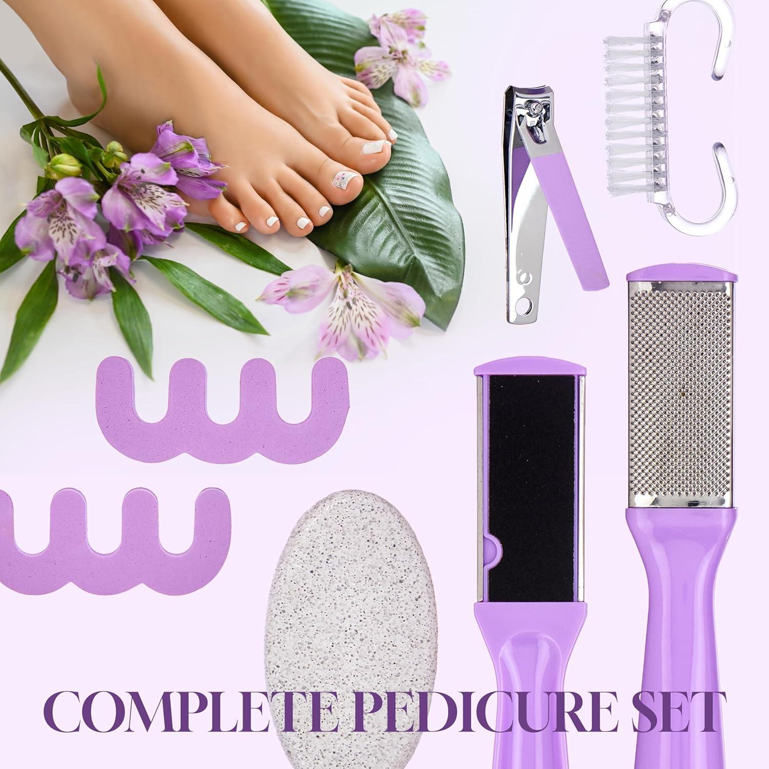 image:image5pc Pedicure Kit AllinOne Home Pedicure Set wToe Nail Clipper Exfoliating Stone Callus Smoother Toe Separators Foot Scrub Brush Complete Foot Care Kit Lavender