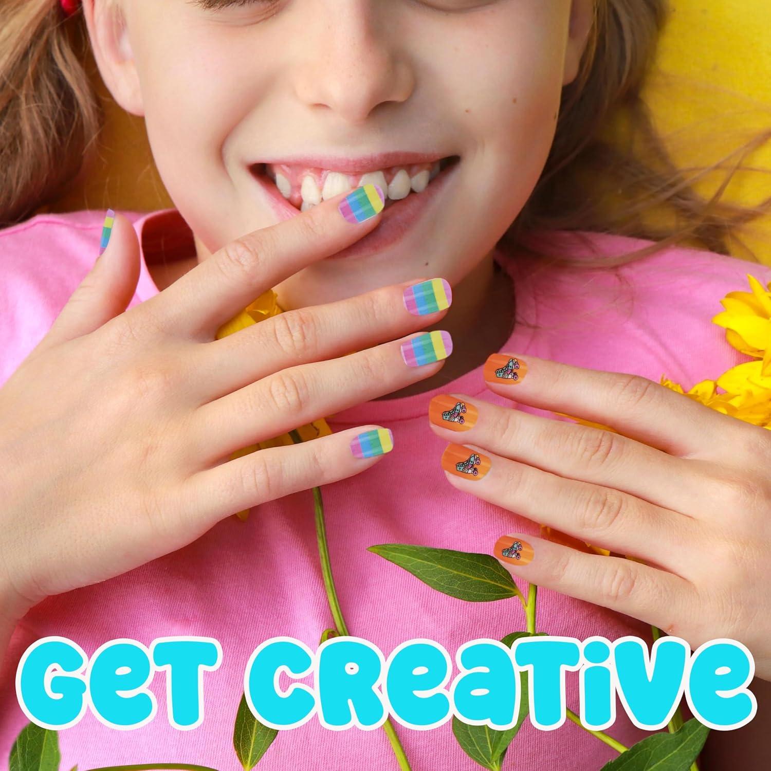 image:image7 Day Manicure Collection 84PC Press On Nail Set DayOfTheWeek Adhesive False Nails for Girls PARIS LOVE Collection Colorful Novelty Designs Stick On Nails For KidsBRIGHT RAINBOW