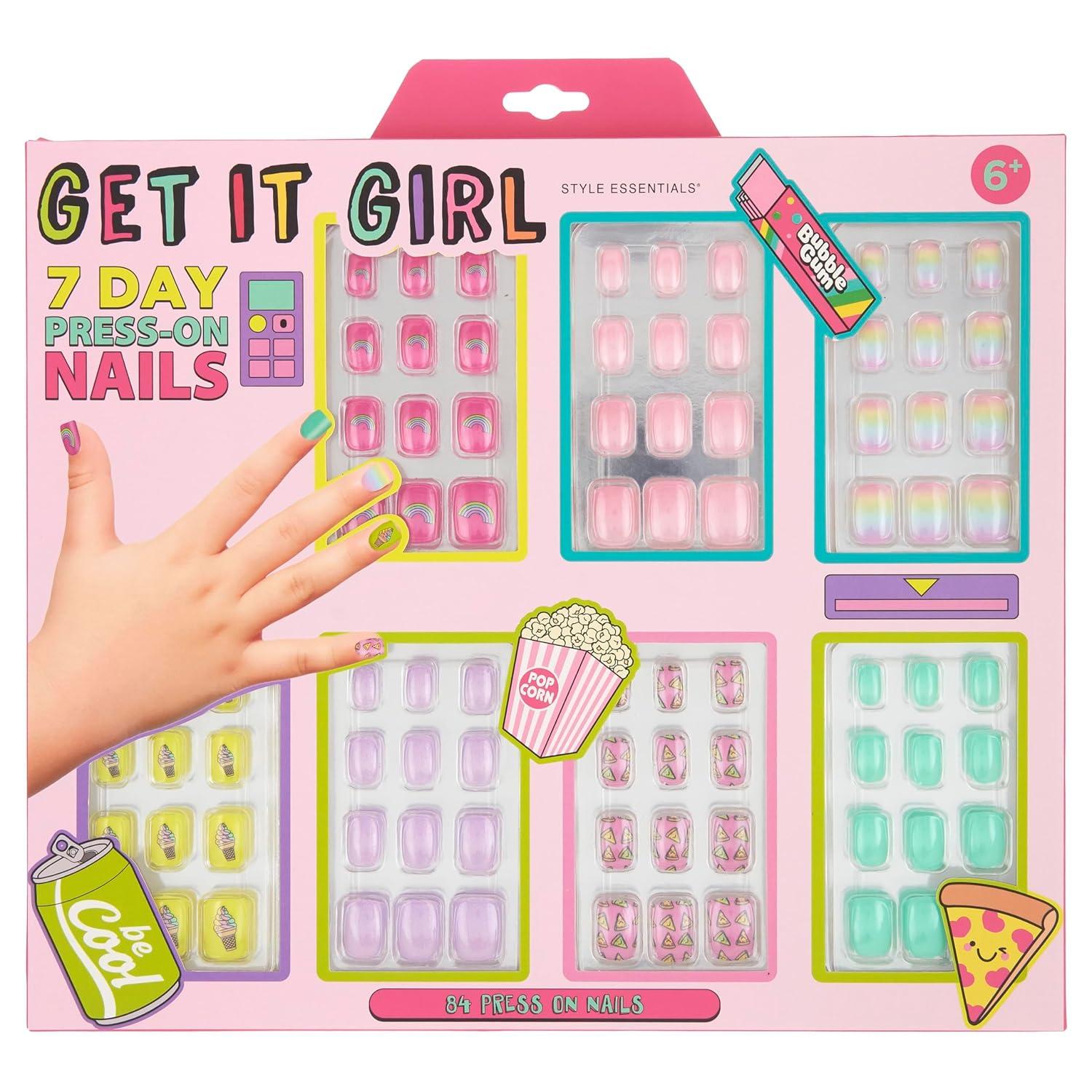 image:image7 Day Manicure Collection 84PC Press On Nail Set DayOfTheWeek Adhesive False Nails for Girls PARIS LOVE Collection Colorful Novelty Designs Stick On Nails For KidsGET IT GIRL