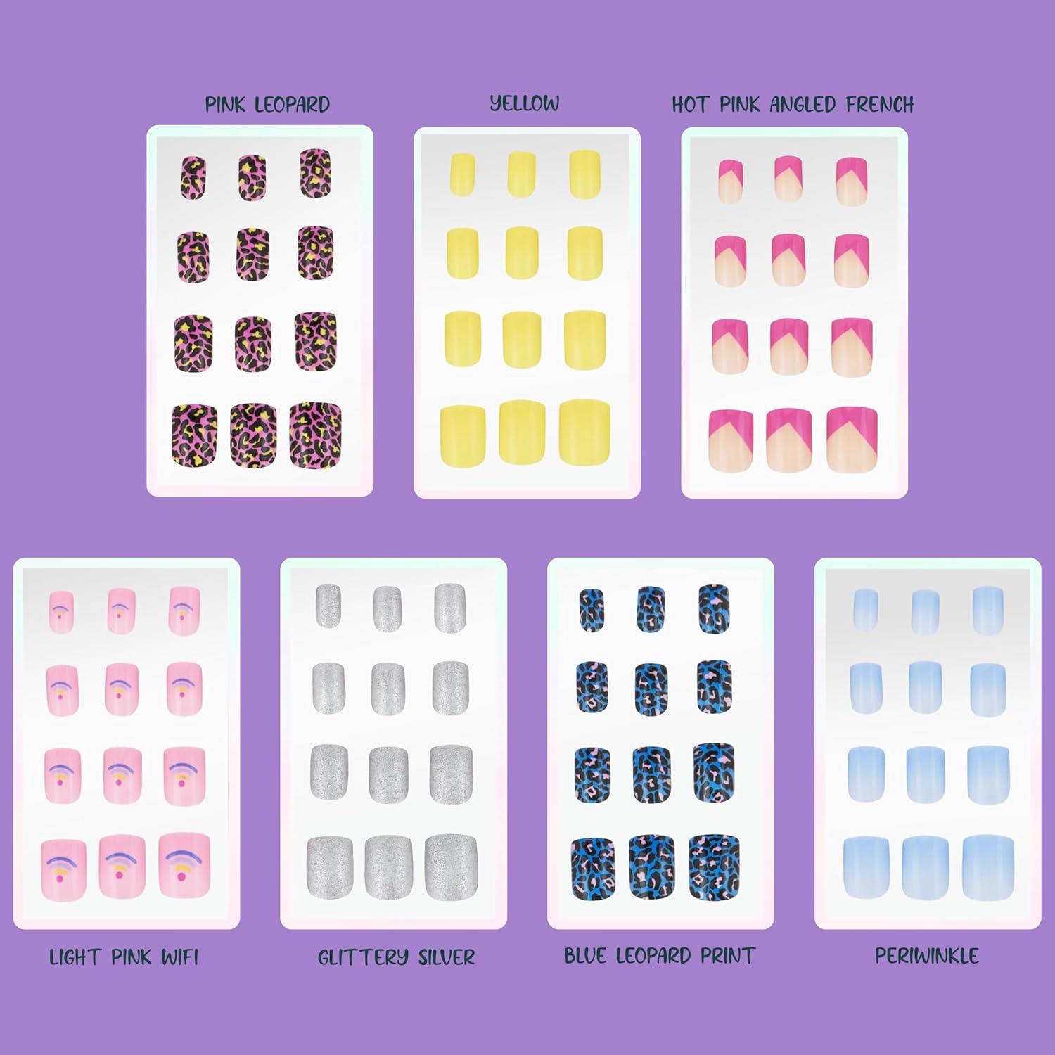 image:image7 Day Manicure Collection 84PC Press On Nail Set DayOfTheWeek Adhesive False Nails for Girls PARIS LOVE Collection Colorful Novelty Designs Stick On Nails For KidsHELLO