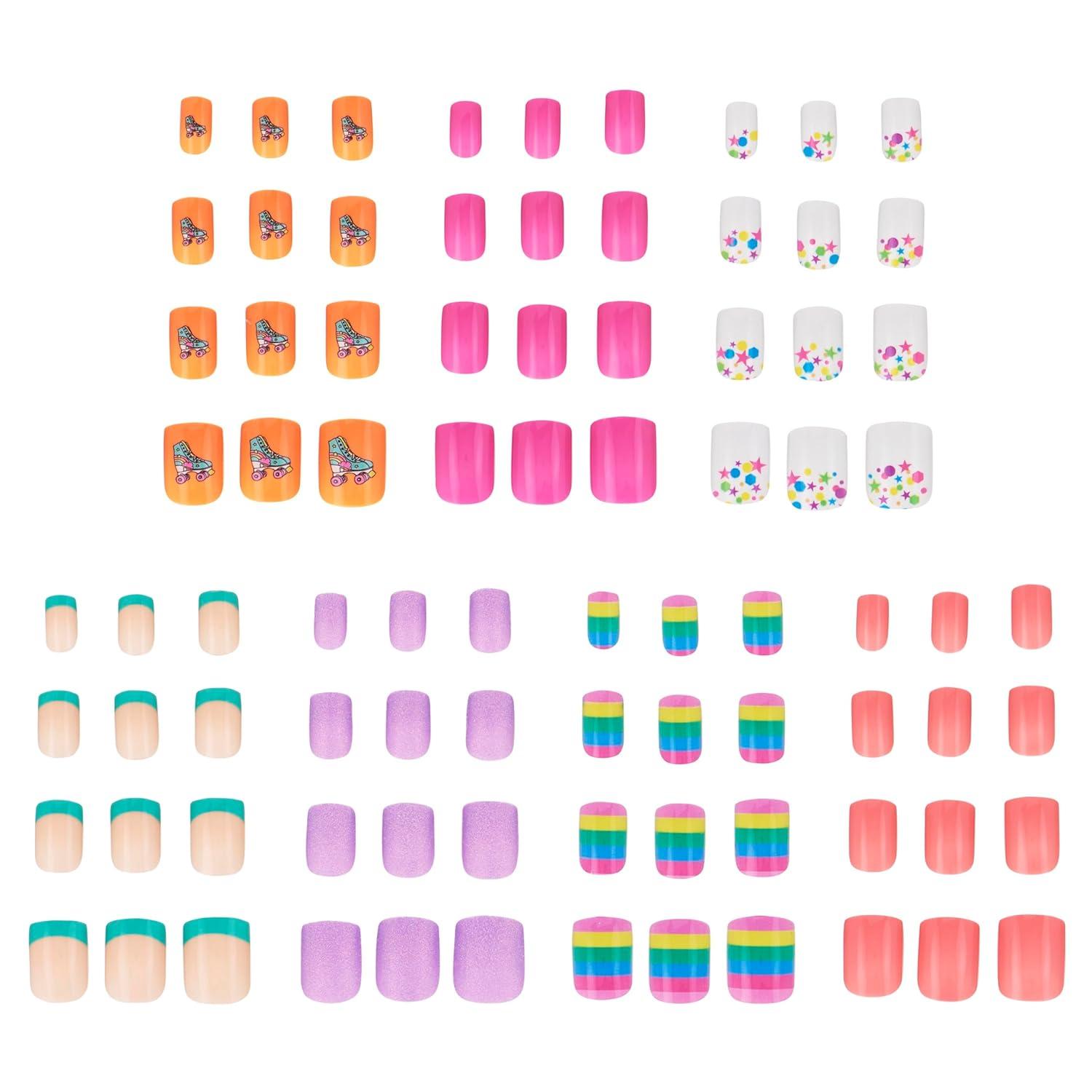 image:image7 Day Manicure Collection 84PC Press On Nail Set DayOfTheWeek Adhesive False Nails for Girls PARIS LOVE Collection Colorful Novelty Designs Stick On Nails For KidsBRIGHT RAINBOW