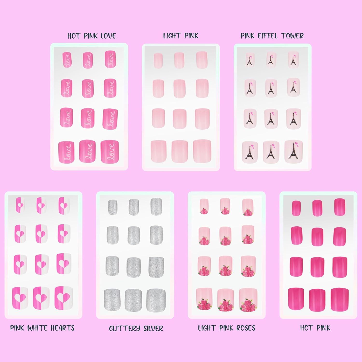 image:image7 Day Manicure Collection 84PC Press On Nail Set DayOfTheWeek Adhesive False Nails for Girls PARIS LOVE Collection Colorful Novelty Designs Stick On Nails For KidsPARIS LOVE