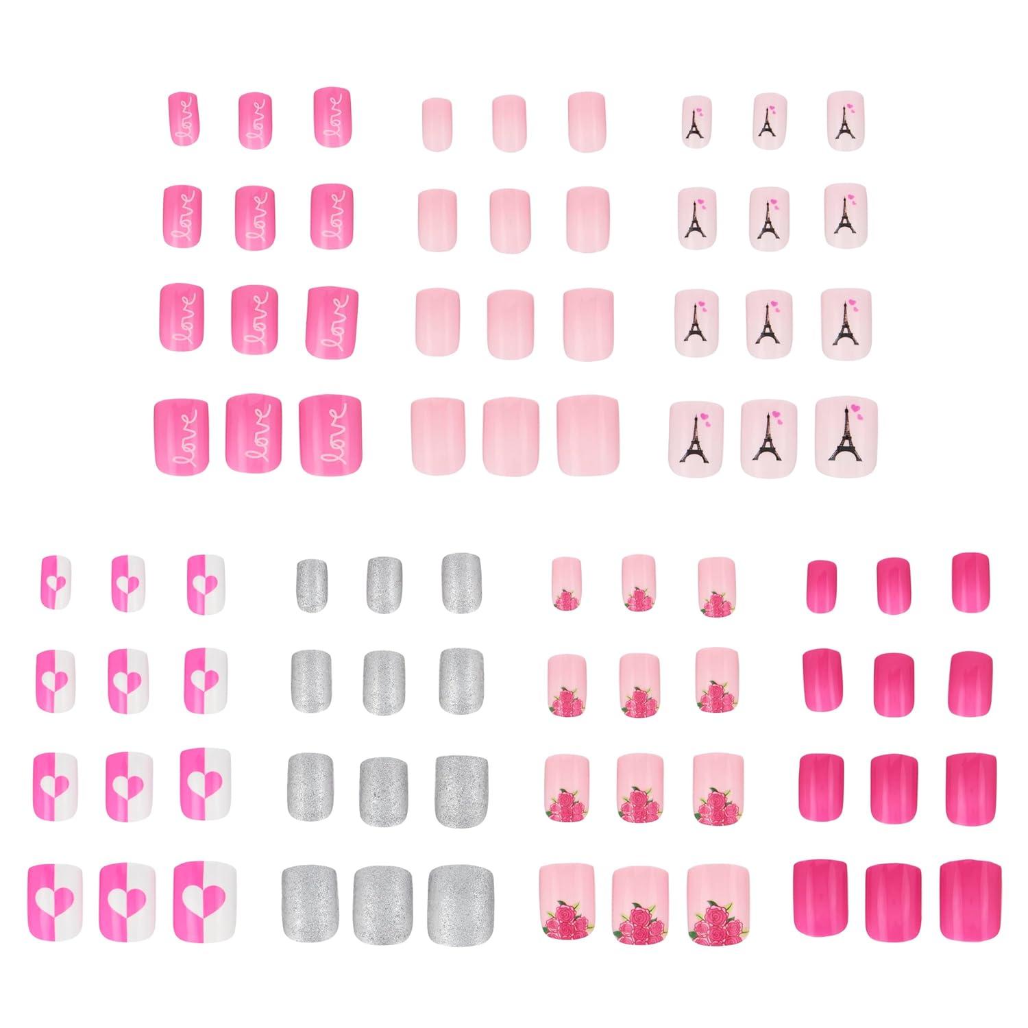 image:image7 Day Manicure Collection 84PC Press On Nail Set DayOfTheWeek Adhesive False Nails for Girls PARIS LOVE Collection Colorful Novelty Designs Stick On Nails For KidsPARIS LOVE