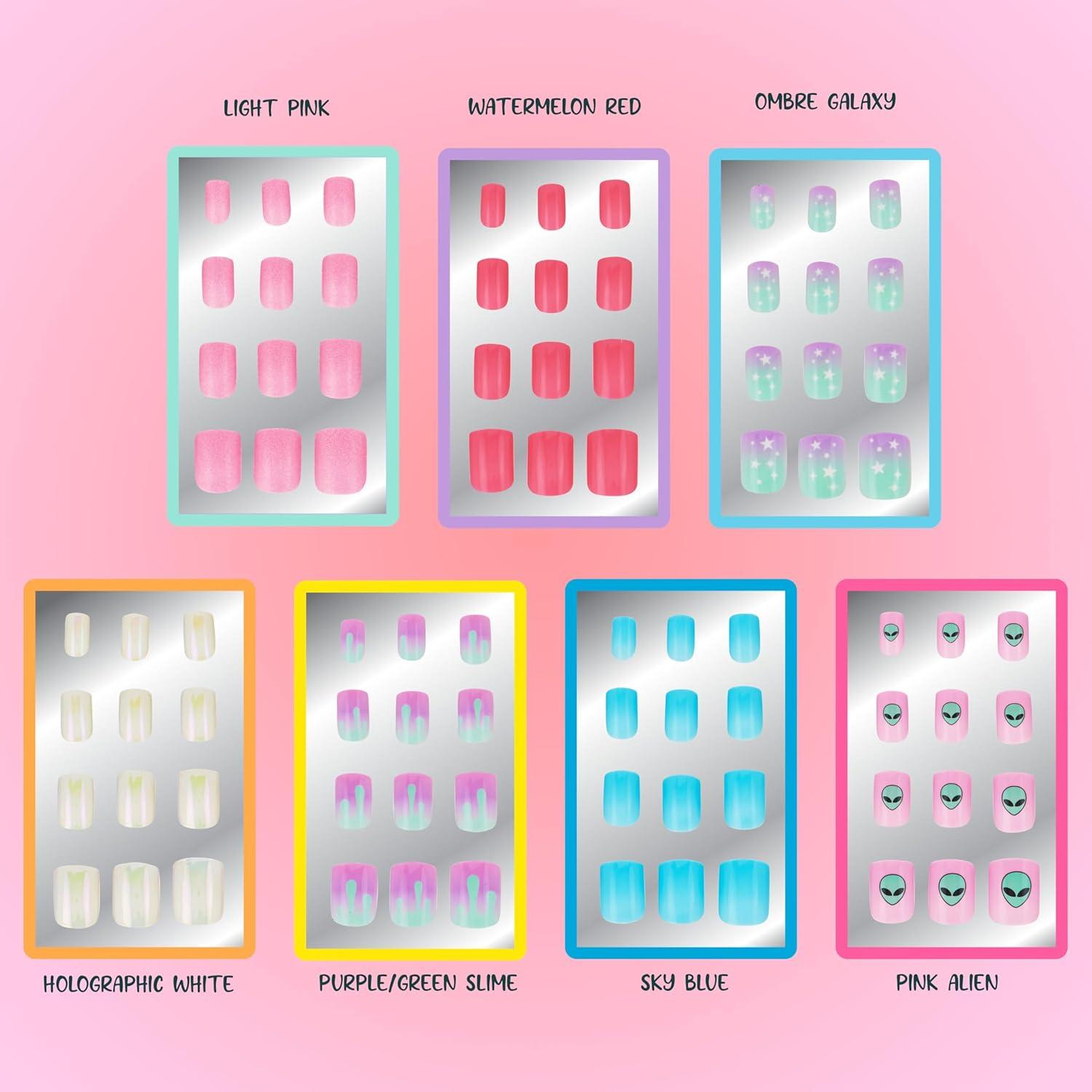 image:image7 Day Manicure Collection 84PC Press On Nail Set DayOfTheWeek Adhesive False Nails for Girls PARIS LOVE Collection Colorful Novelty Designs Stick On Nails For KidsSPACE