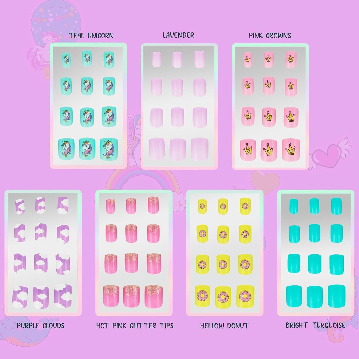 image:image7 Day Manicure Collection 84PC Press On Nail Set DayOfTheWeek Adhesive False Nails for Girls PARIS LOVE Collection Colorful Novelty Designs Stick On Nails For KidsUNICORN PARTY