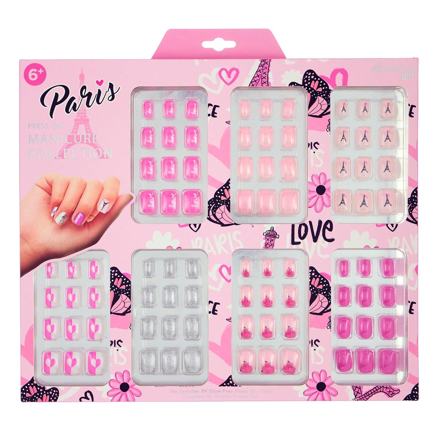 image:image7 Day Manicure Collection 84PC Press On Nail Set DayOfTheWeek Adhesive False Nails for Girls PARIS LOVE Collection Colorful Novelty Designs Stick On Nails For KidsPARIS LOVE