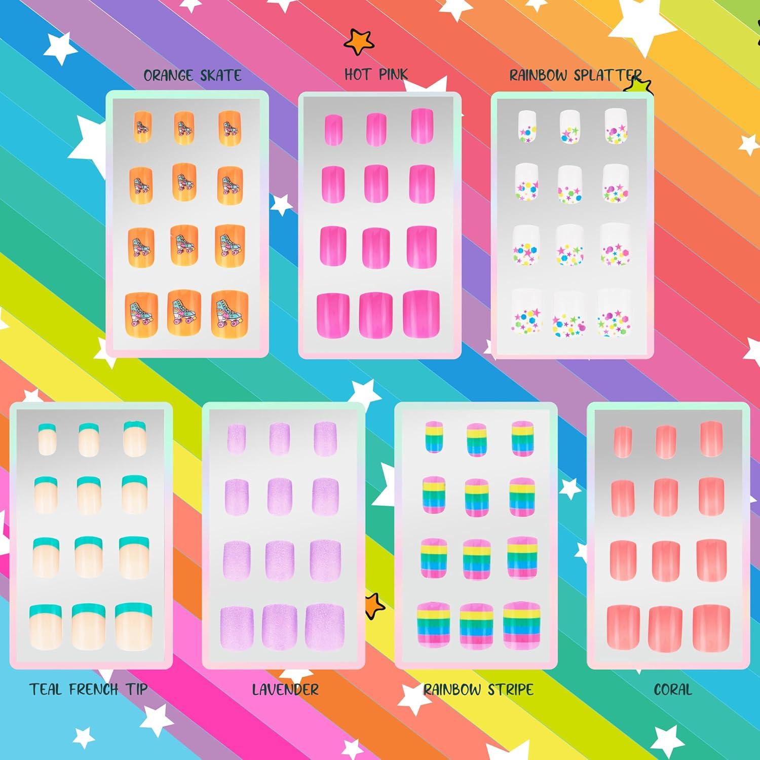 image:image7 Day Manicure Collection 84PC Press On Nail Set DayOfTheWeek Adhesive False Nails for Girls PARIS LOVE Collection Colorful Novelty Designs Stick On Nails For KidsBRIGHT RAINBOW