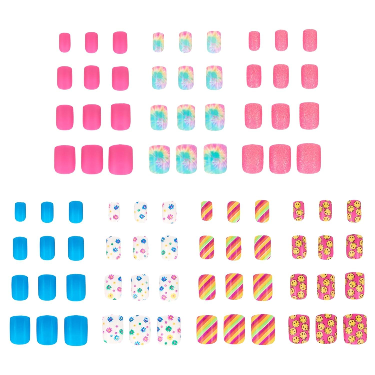 image:image7 Day Manicure Collection 84PC Press On Nail Set DayOfTheWeek Adhesive False Nails for Girls PARIS LOVE Collection Colorful Novelty Designs Stick On Nails For KidsFlower Power