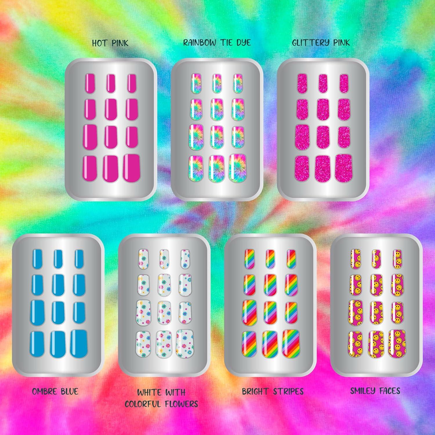 image:image7 Day Manicure Collection 84PC Press On Nail Set DayOfTheWeek Adhesive False Nails for Girls PARIS LOVE Collection Colorful Novelty Designs Stick On Nails For KidsFlower Power