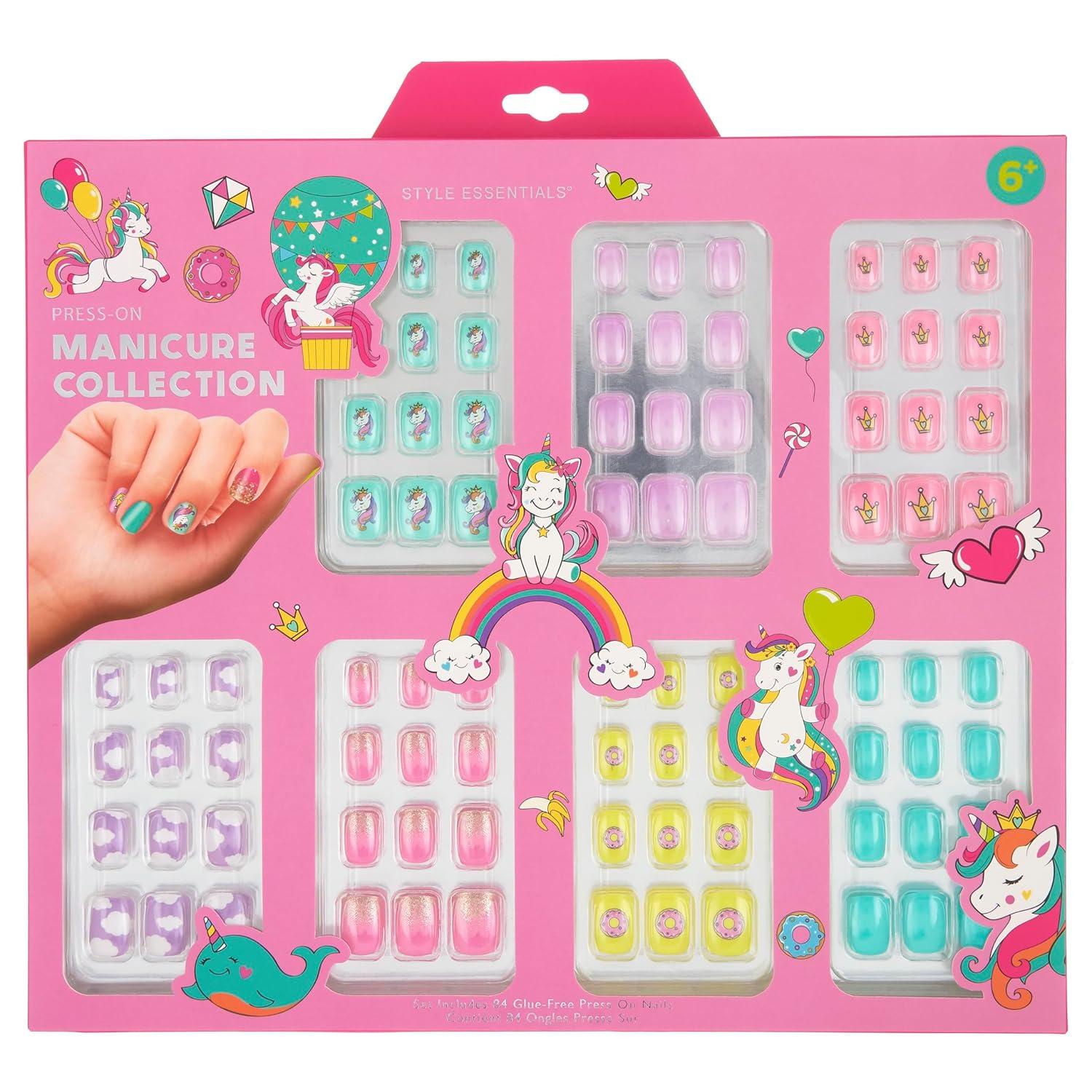 image:image7 Day Manicure Collection 84PC Press On Nail Set DayOfTheWeek Adhesive False Nails for Girls PARIS LOVE Collection Colorful Novelty Designs Stick On Nails For KidsUNICORN PARTY