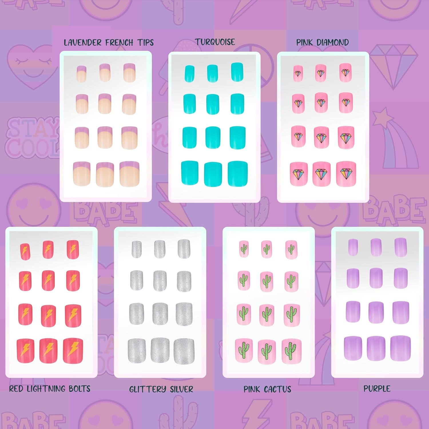 image:image7 Day Manicure Collection 84PC Press On Nail Set DayOfTheWeek Adhesive False Nails for Girls PARIS LOVE Collection Colorful Novelty Designs Stick On Nails For KidsPEACE