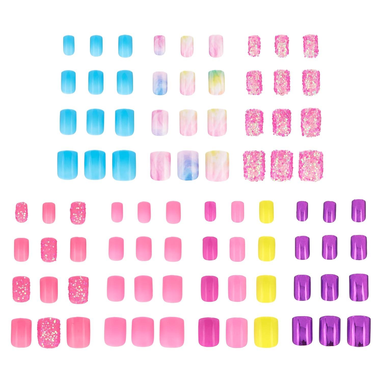 image:image7 Day Manicure Collection 84PC Press On Nail Set DayOfTheWeek Adhesive False Nails for Girls PARIS LOVE Collection Colorful Novelty Designs Stick On Nails For KidsUnicorn