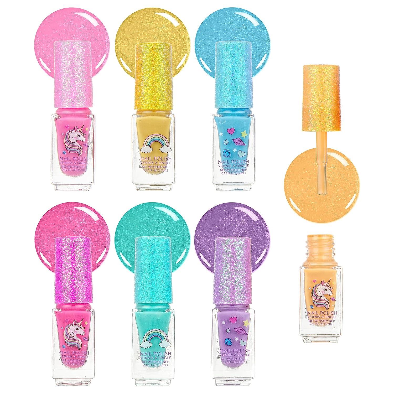 image:image7pc Unicorn Shimmer Nail Polish Set for Girls Glitter Cap NonToxic Quick Dry Manicure amp Pedicure Kit Vibrant Assorted Shades