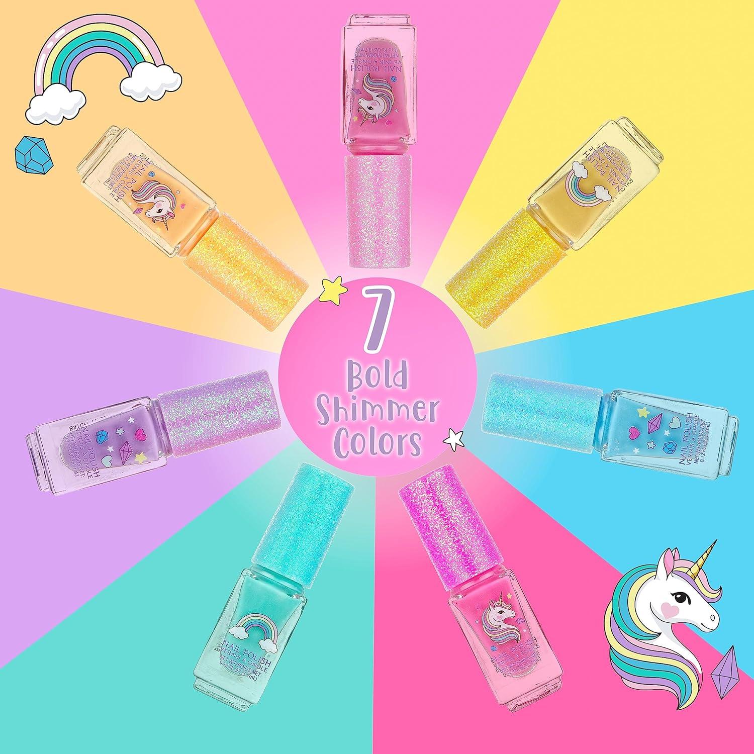 image:image7pc Unicorn Shimmer Nail Polish Set for Girls Glitter Cap NonToxic Quick Dry Manicure amp Pedicure Kit Vibrant Assorted Shades