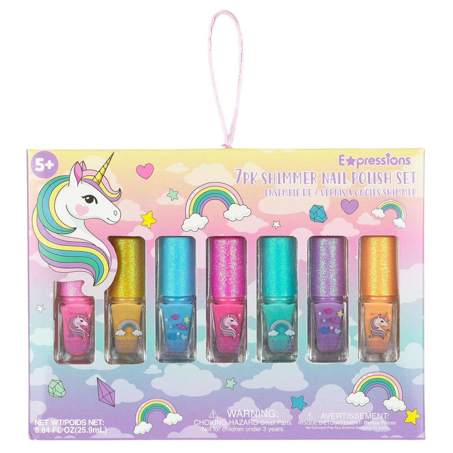 image:image7pc Unicorn Shimmer Nail Polish Set for Girls Glitter Cap NonToxic Quick Dry Manicure amp Pedicure Kit Vibrant Assorted Shades