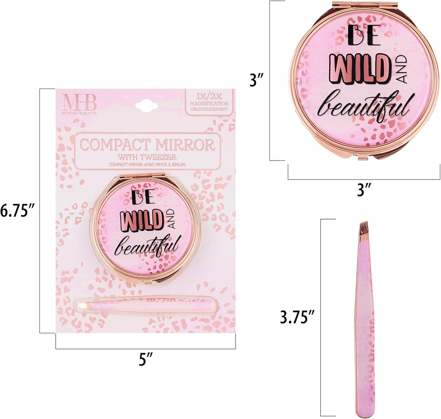 image:imageEXPRESSIONS 2pc Compact Mirror Tweezer Set 1x 2X Magnification Travel Pocket Cosmetic Matching Pluck Grooming Accessory Vanity Animal PrintAnimal Print
