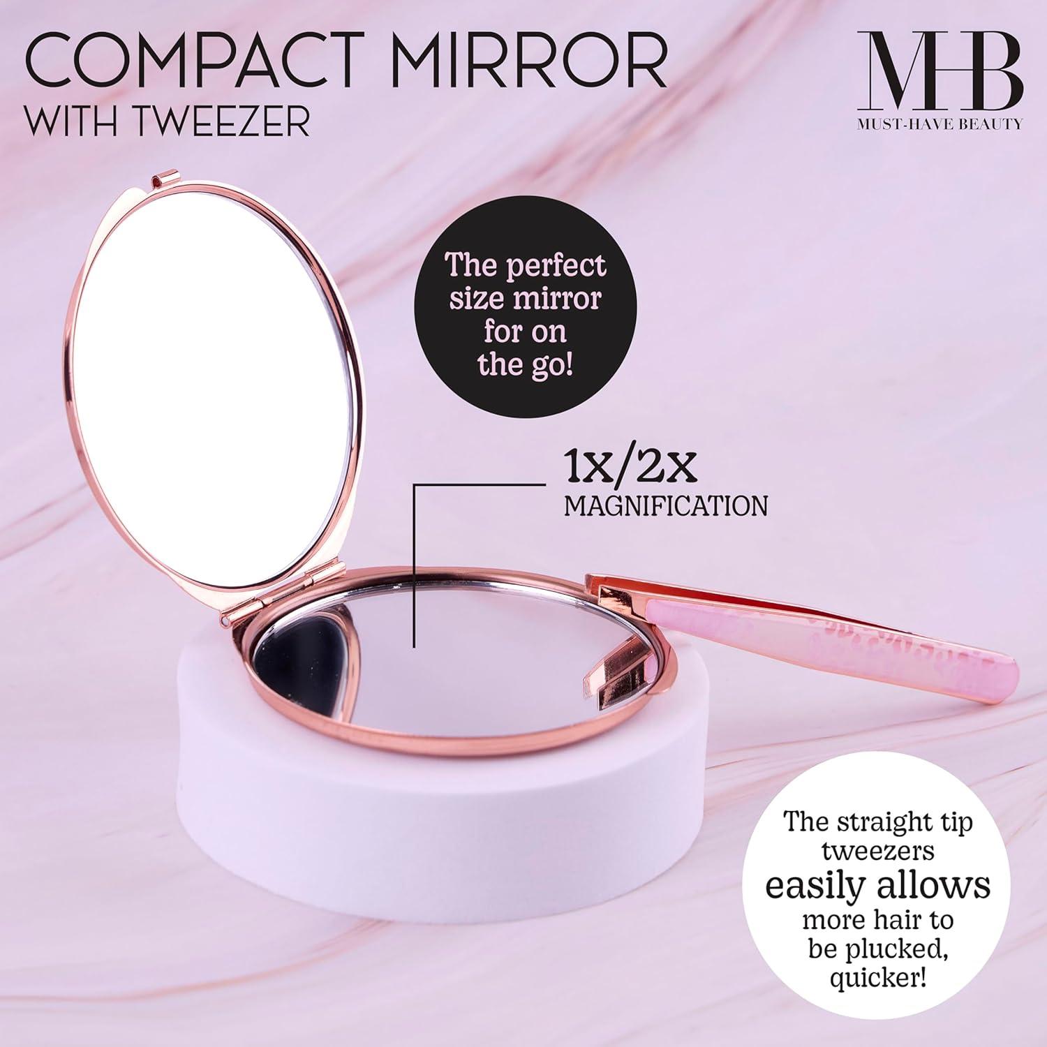 image:imageEXPRESSIONS 2pc Compact Mirror Tweezer Set 1x 2X Magnification Travel Pocket Cosmetic Matching Pluck Grooming Accessory Vanity Animal PrintAnimal Print