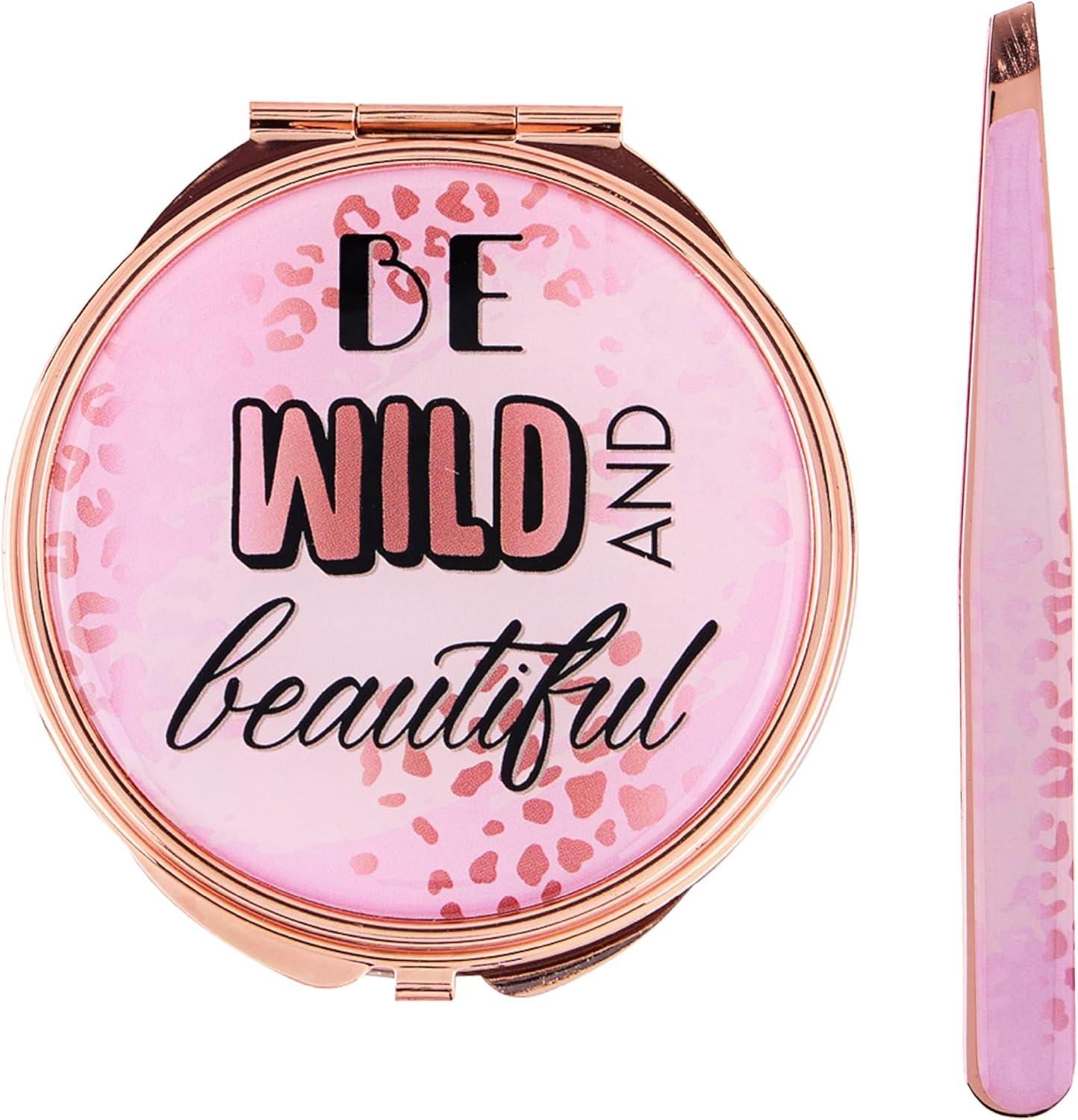 image:imageEXPRESSIONS 2pc Compact Mirror Tweezer Set 1x 2X Magnification Travel Pocket Cosmetic Matching Pluck Grooming Accessory Vanity Animal PrintAnimal Print
