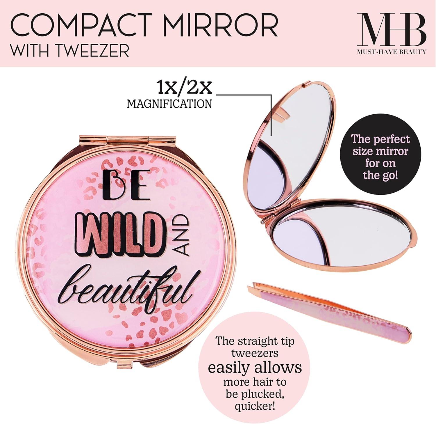 image:imageEXPRESSIONS 2pc Compact Mirror Tweezer Set 1x 2X Magnification Travel Pocket Cosmetic Matching Pluck Grooming Accessory Vanity Animal PrintAnimal Print
