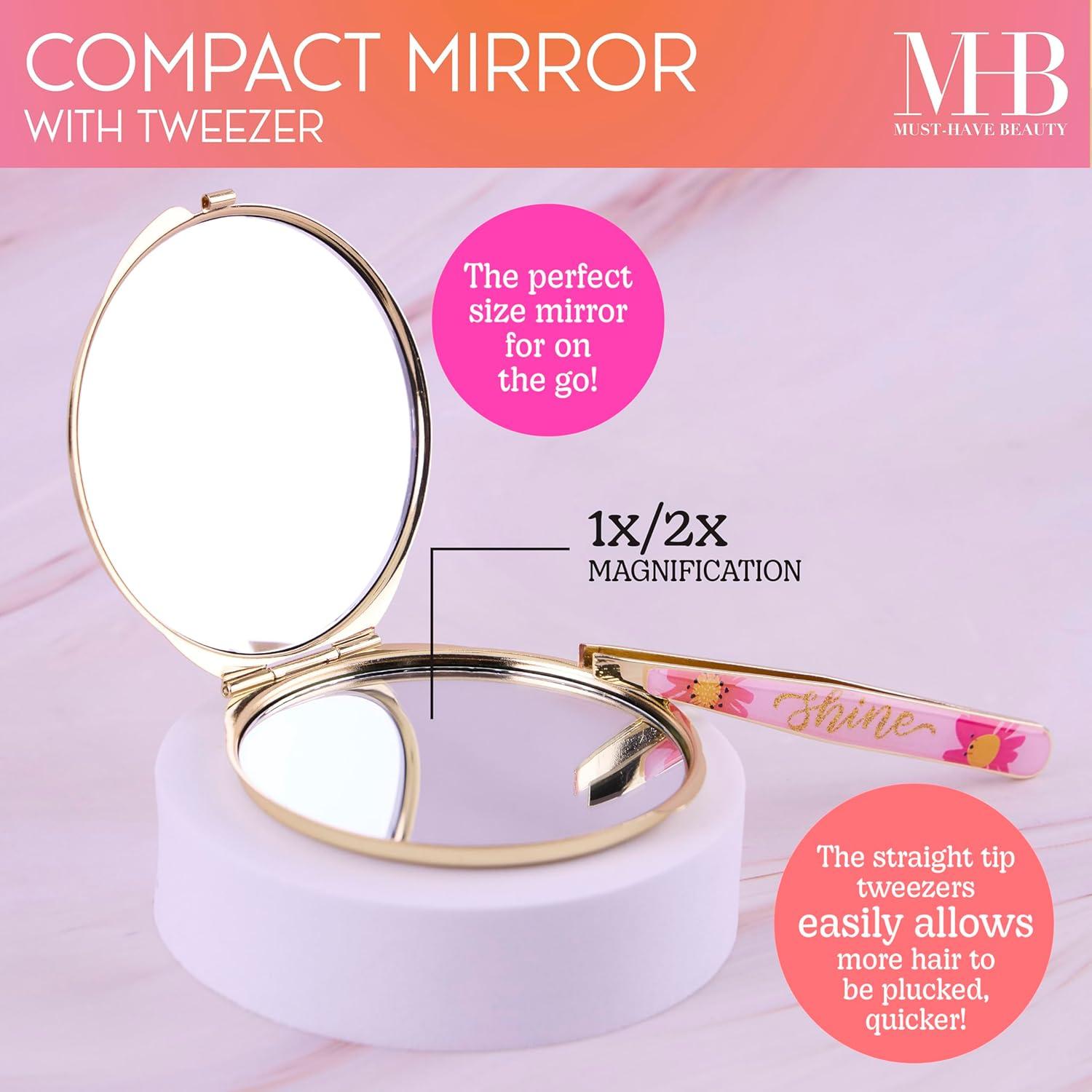 image:imageEXPRESSIONS 2pc Compact Mirror Tweezer Set 1x 2X Magnification Travel Pocket Cosmetic Matching Pluck Grooming Accessory Vanity Animal PrintFloral Print
