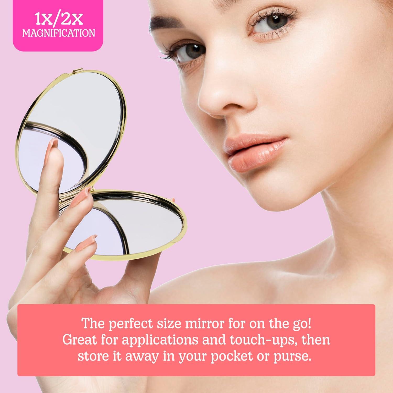 image:imageEXPRESSIONS 2pc Compact Mirror Tweezer Set 1x 2X Magnification Travel Pocket Cosmetic Matching Pluck Grooming Accessory Vanity Animal PrintFloral Print