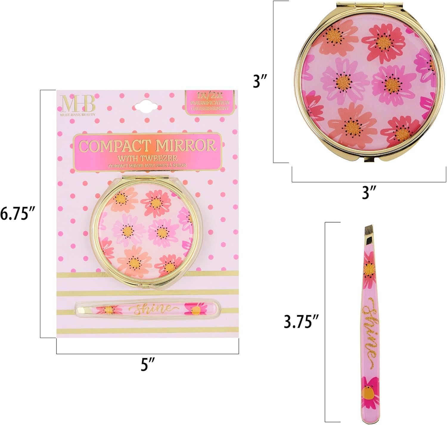 image:imageEXPRESSIONS 2pc Compact Mirror Tweezer Set 1x 2X Magnification Travel Pocket Cosmetic Matching Pluck Grooming Accessory Vanity Animal PrintFloral Print