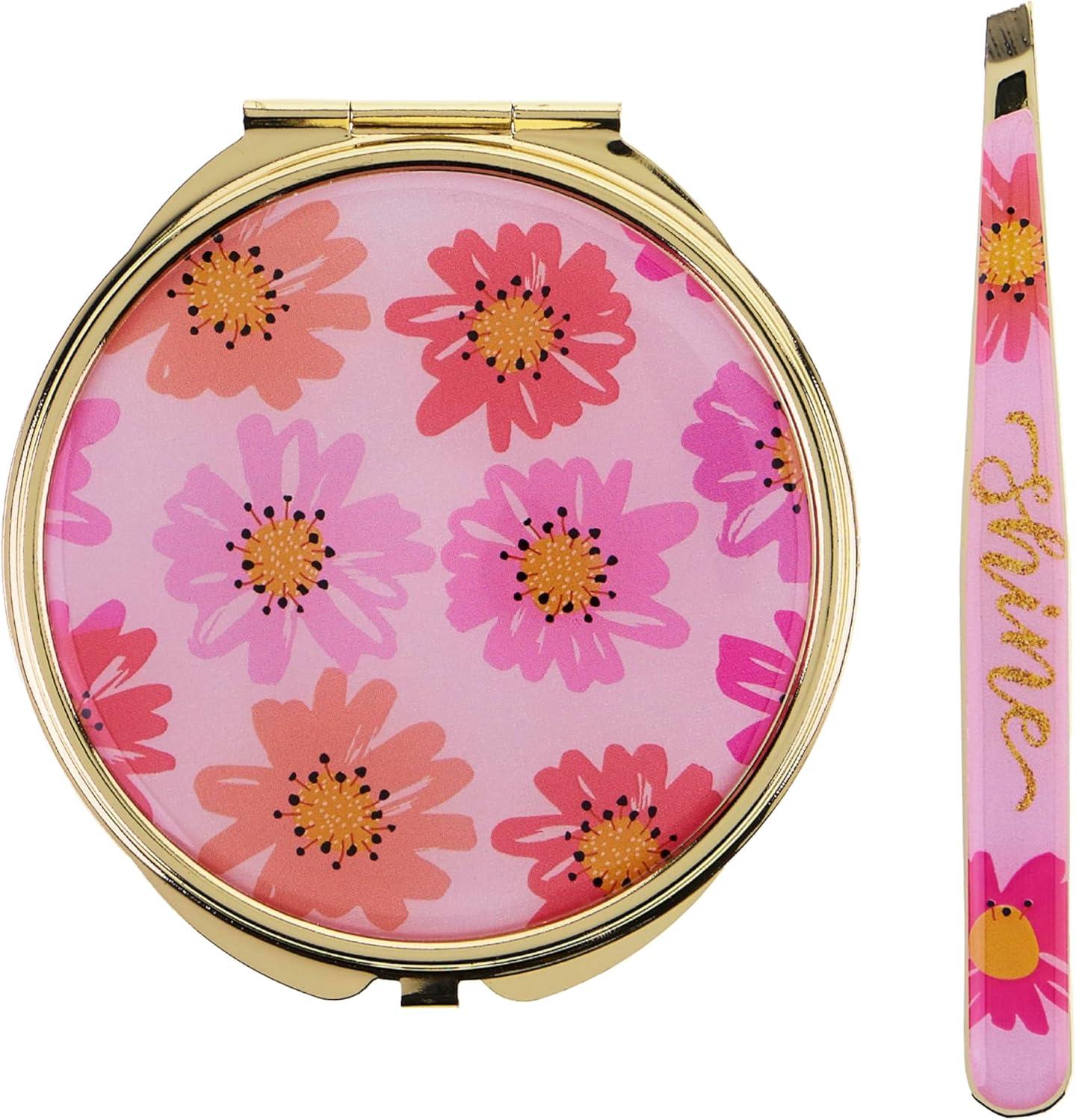 image:imageEXPRESSIONS 2pc Compact Mirror Tweezer Set 1x 2X Magnification Travel Pocket Cosmetic Matching Pluck Grooming Accessory Vanity Animal PrintFloral Print
