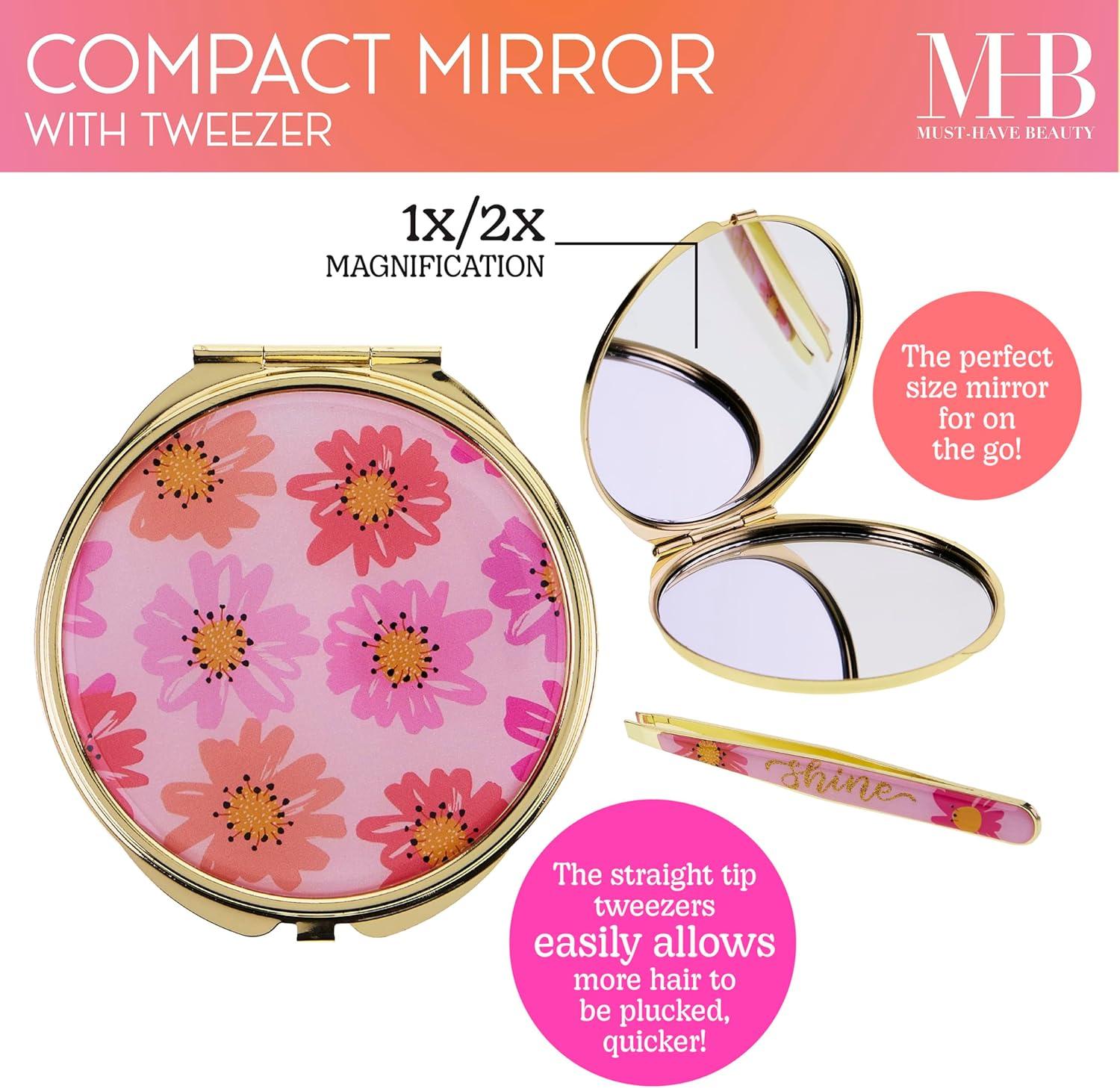image:imageEXPRESSIONS 2pc Compact Mirror Tweezer Set 1x 2X Magnification Travel Pocket Cosmetic Matching Pluck Grooming Accessory Vanity Animal PrintFloral Print