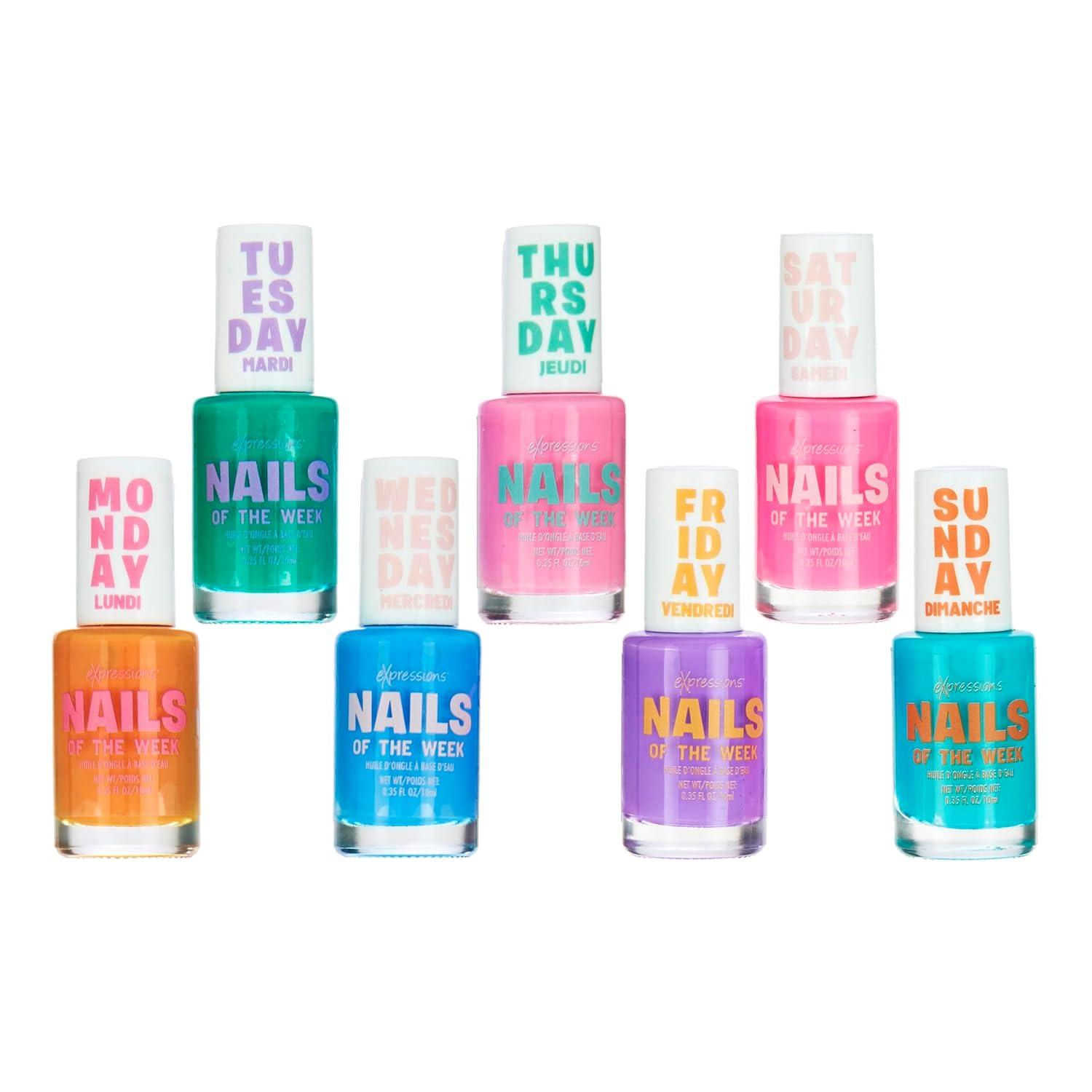 image:imageEXPRESSIONS 7pc Nails Of The Week Kit Colorful Nail Polish Set For Girls Assorted Bright amp Vibrant Nail Polishes WaterBased Nail Polish Safe and Non Toxic Manicure Set amp Pedicure KitBright